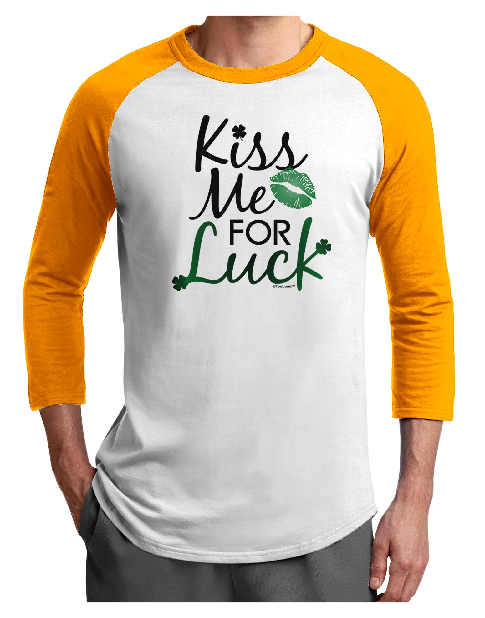 Kiss Me For Luck Adult Raglan Shirt-Raglan Shirt-TooLoud-White-Gold-X-Small-Davson Sales