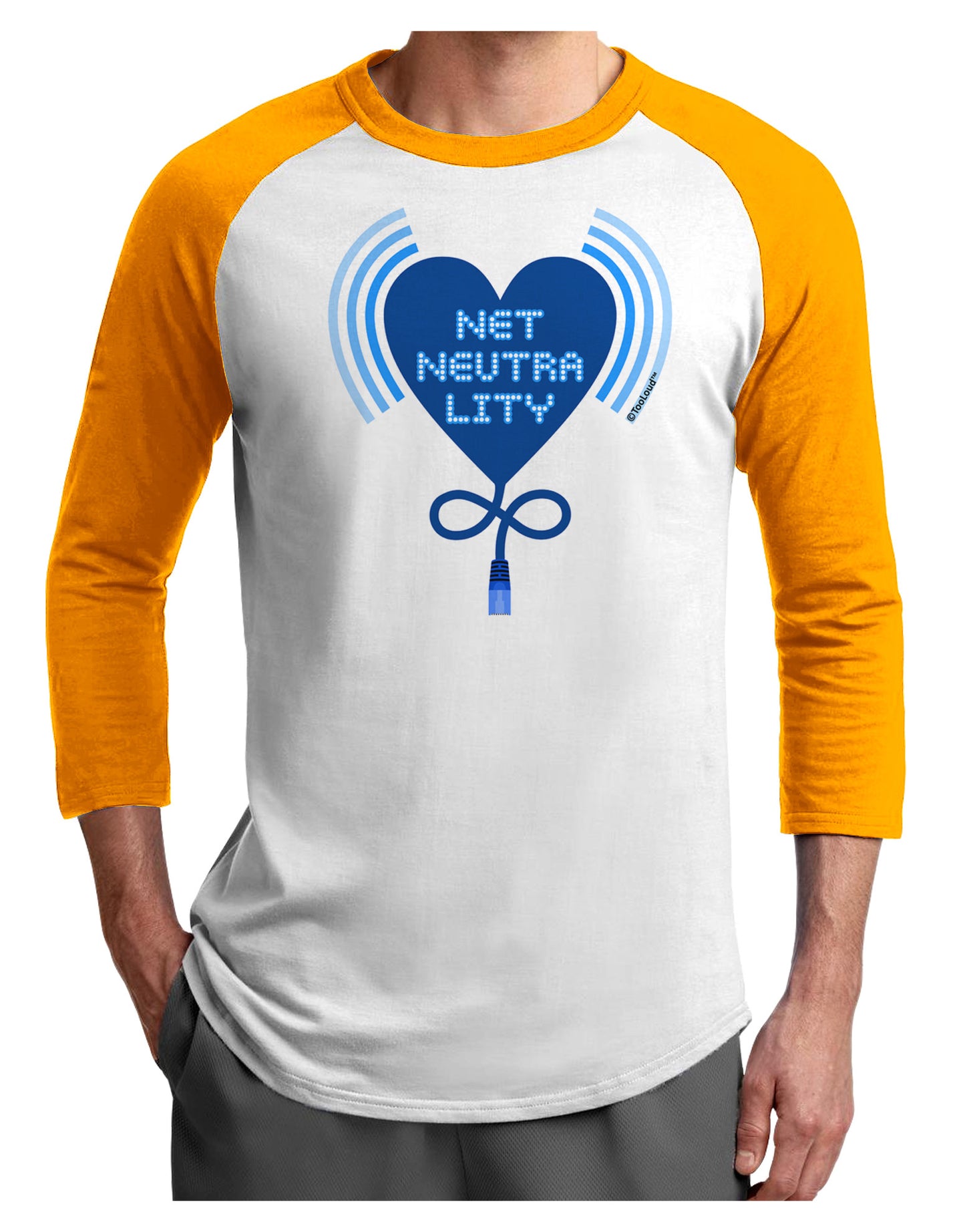 Heart Net Neutrality Adult Raglan Shirt-TooLoud-White-Gold-X-Small-Davson Sales