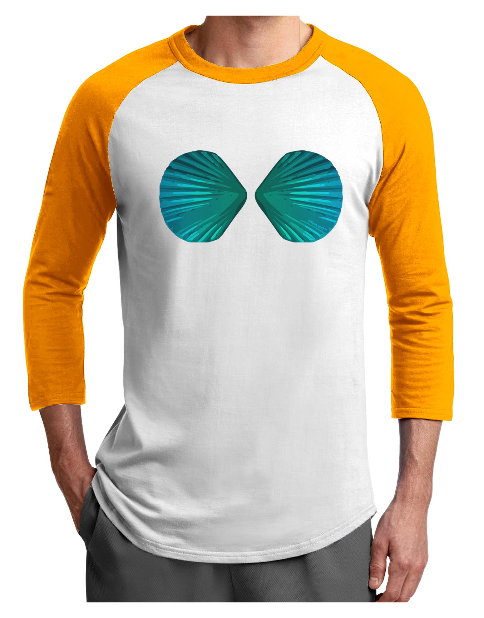 Mermaid Shell Bra Blue Adult Raglan Shirt by TooLoud-TooLoud-White-Gold-X-Small-Davson Sales