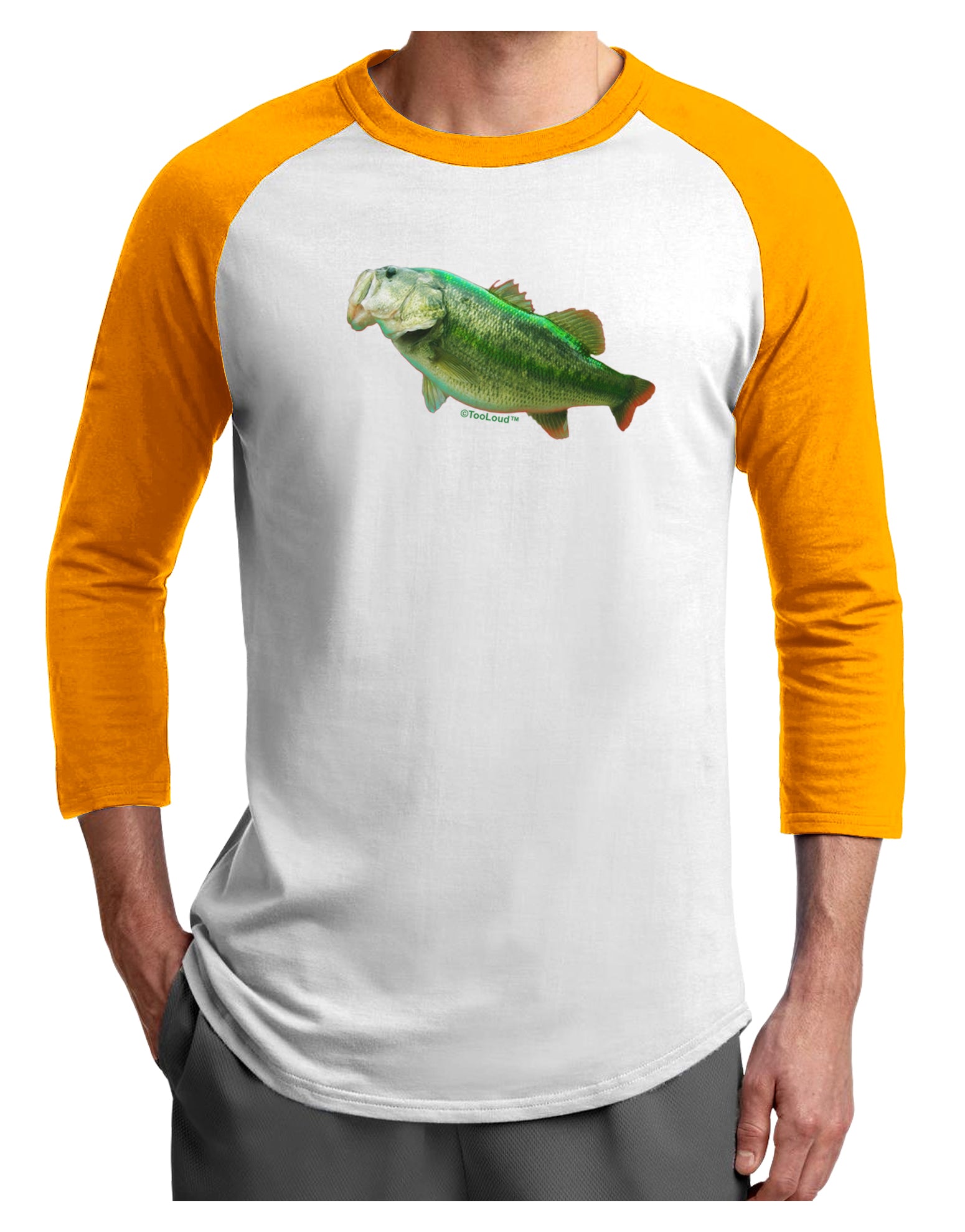 Big Bass Fish Adult Raglan Shirt-Raglan Shirt-TooLoud-White-Gold-X-Small-Davson Sales