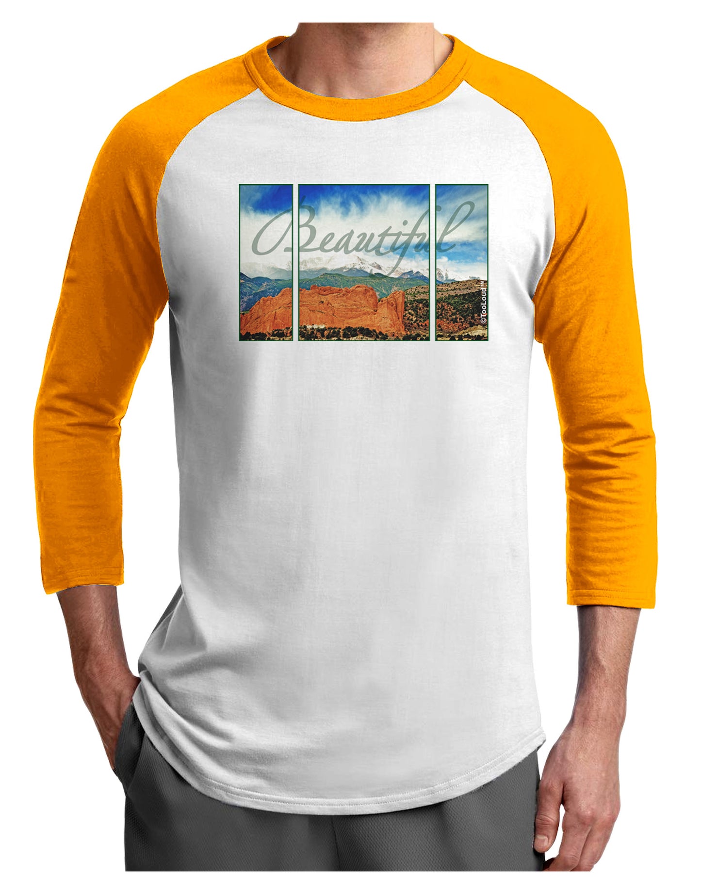 CO Beautiful View Text Adult Raglan Shirt-Raglan Shirt-TooLoud-White-Gold-X-Small-Davson Sales