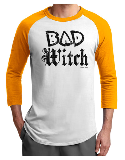 Bad Witch Distressed Adult Raglan Shirt-TooLoud-White-Gold-X-Small-Davson Sales