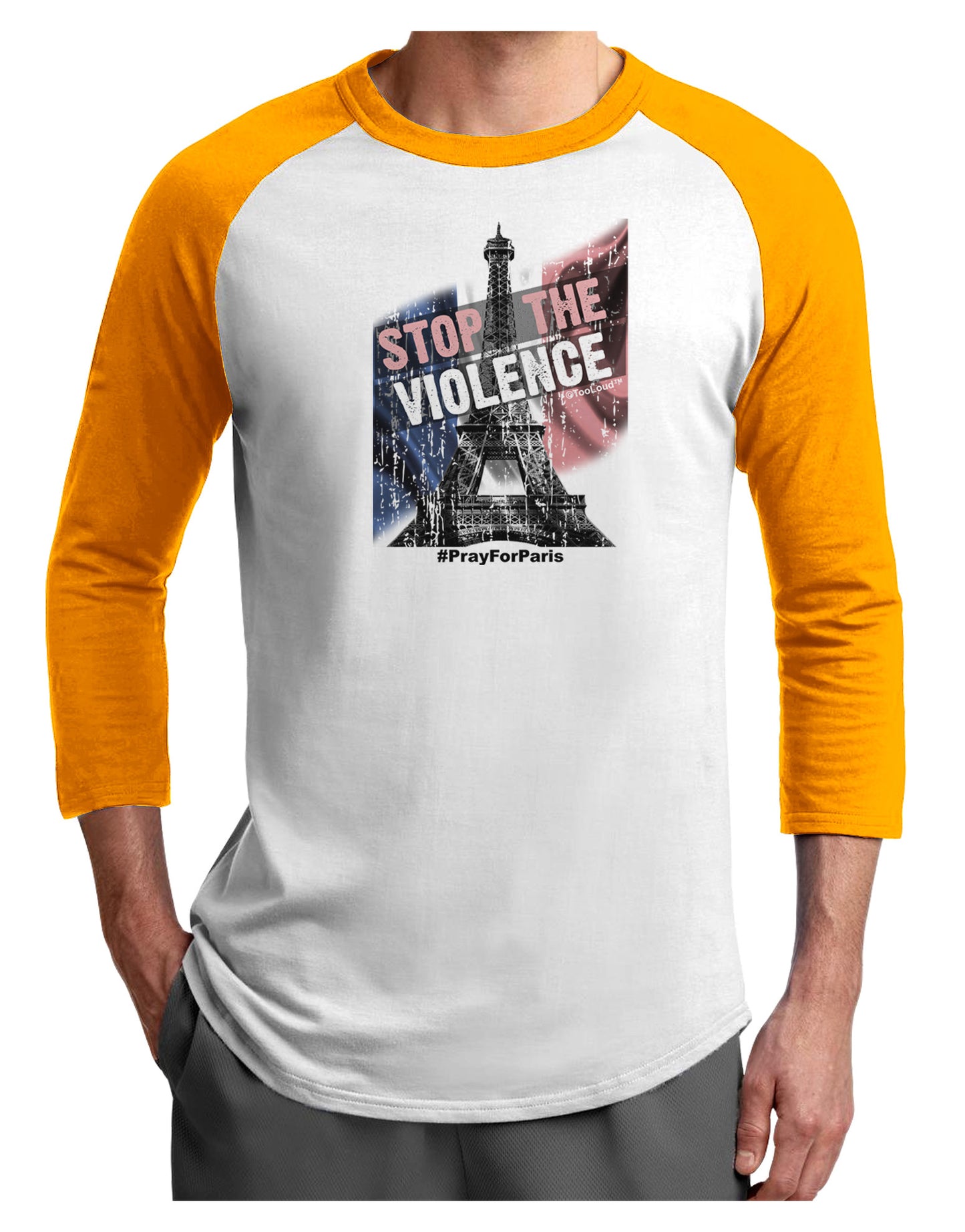 Distressed Paris Stop The Violence Adult Raglan Shirt-Raglan Shirt-TooLoud-White-Gold-X-Small-Davson Sales