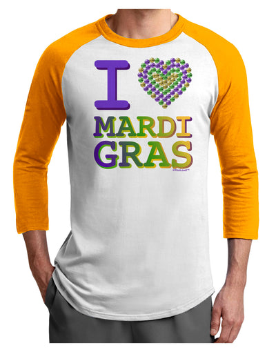 I Love Heart Mardi Gras Adult Raglan Shirt-Raglan Shirt-TooLoud-White-Gold-X-Small-Davson Sales