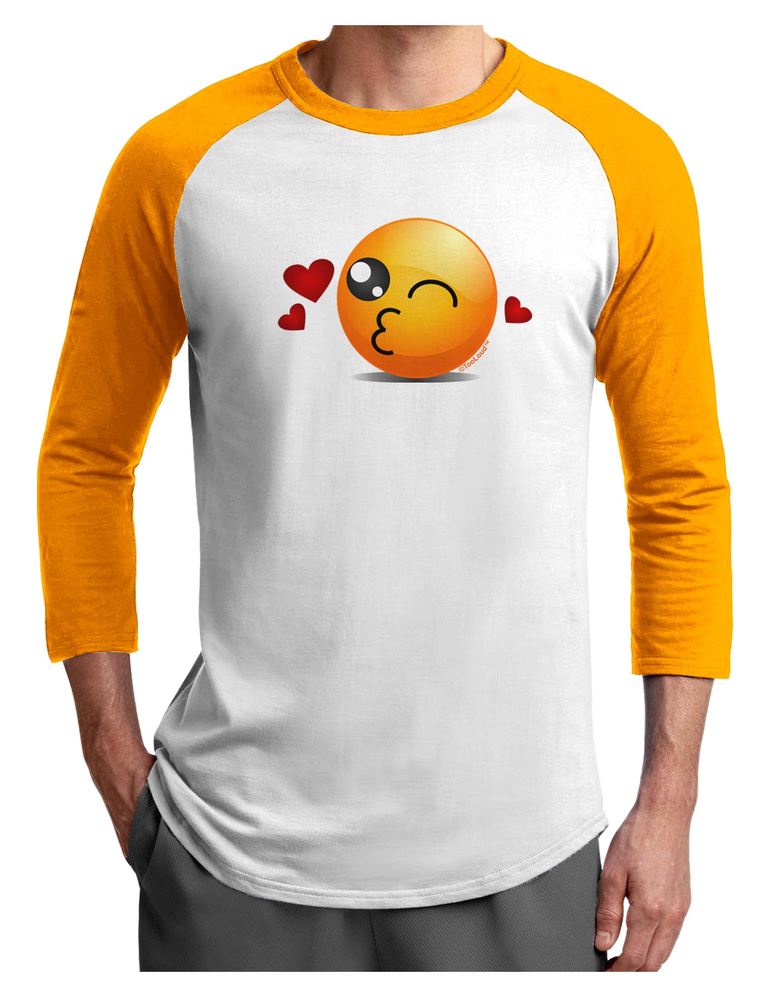 Kissy Face Emoji Adult Raglan Shirt-Raglan Shirt-TooLoud-White-Gold-X-Small-Davson Sales