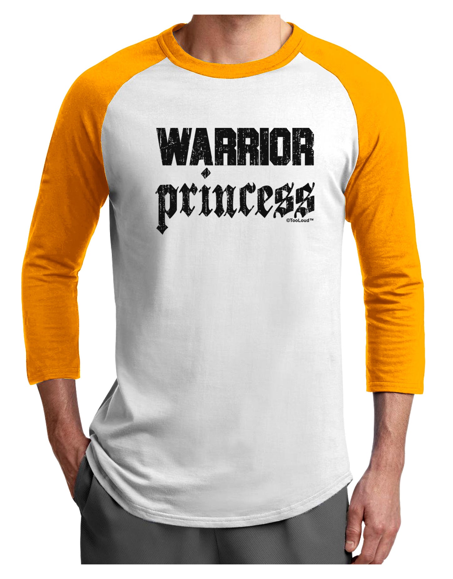 Warrior Princess Script Adult Raglan Shirt-TooLoud-White-Gold-X-Small-Davson Sales
