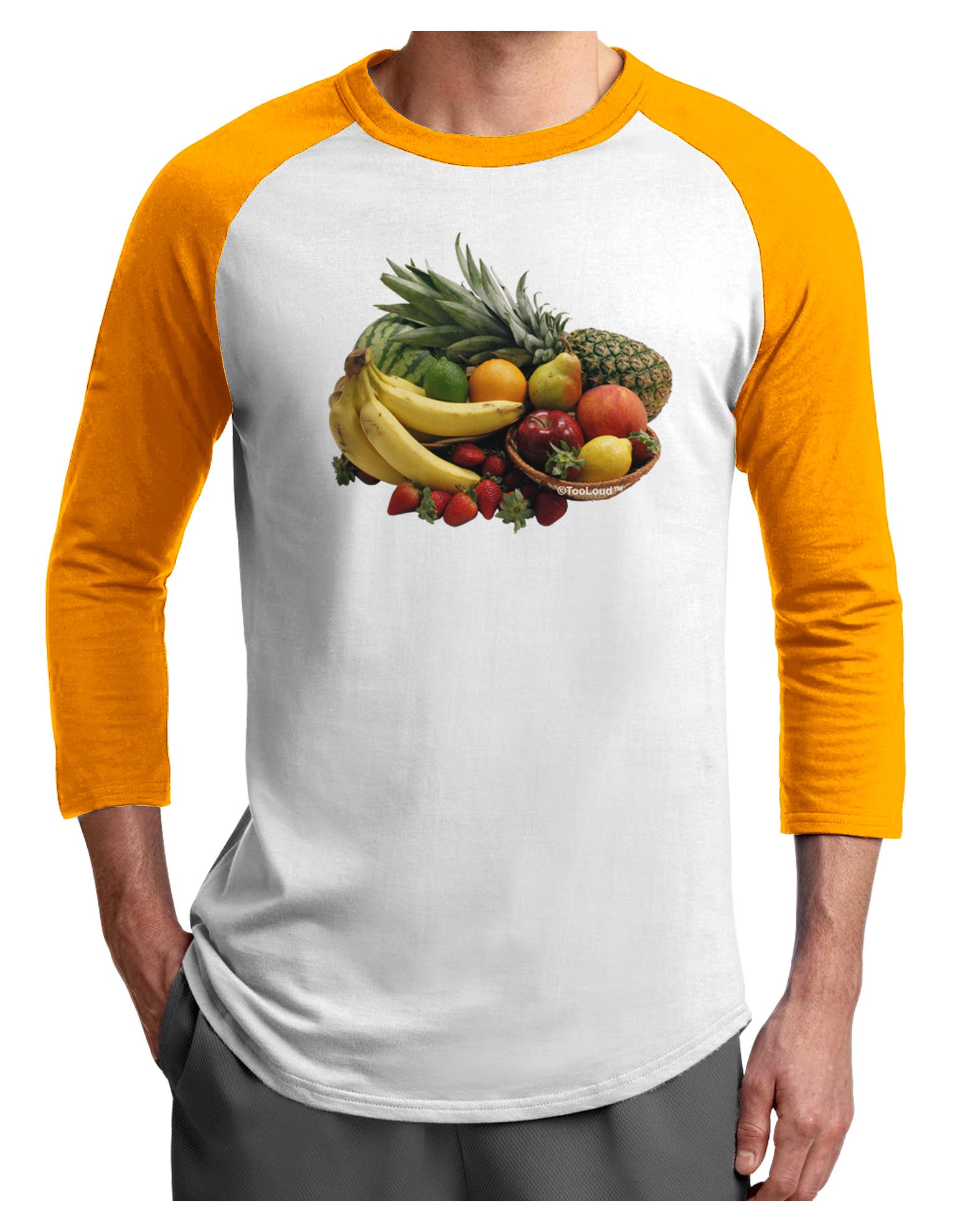 Fruit Basket Still Life Adult Raglan Shirt-Raglan Shirt-TooLoud-White-Gold-X-Small-Davson Sales