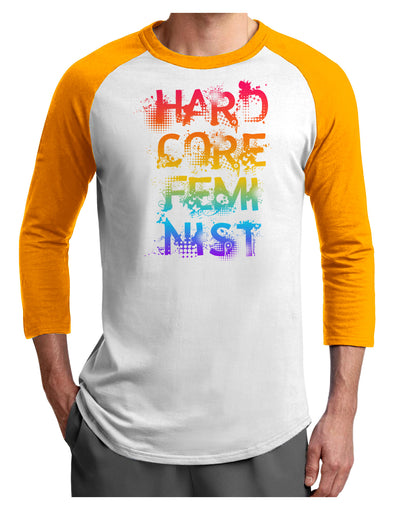 Hardcore Feminist - Rainbow Adult Raglan Shirt-TooLoud-White-Gold-X-Small-Davson Sales