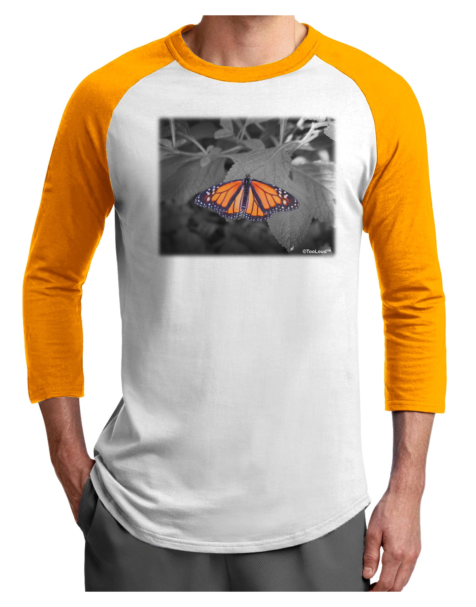 Monarch Butterfly Photo Adult Raglan Shirt-TooLoud-White-Gold-X-Small-Davson Sales