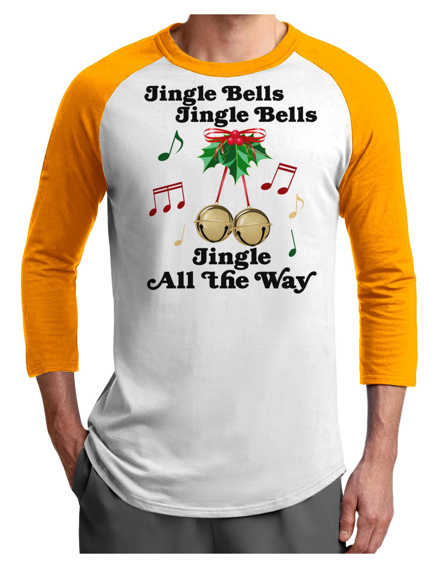 Jingle Bells All the way Adult Raglan Shirt-Raglan Shirt-TooLoud-White-Gold-X-Small-Davson Sales