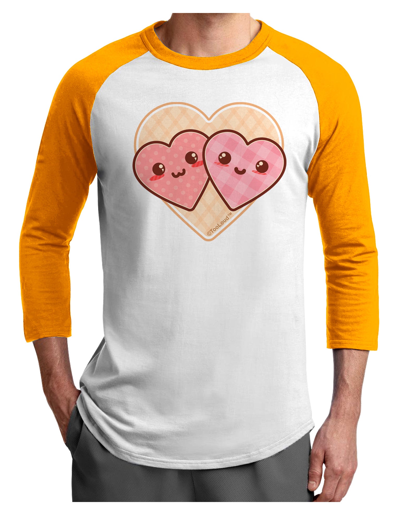 Super Cute Kawaii Hearts Adult Raglan Shirt-Raglan Shirt-TooLoud-White-Gold-X-Small-Davson Sales