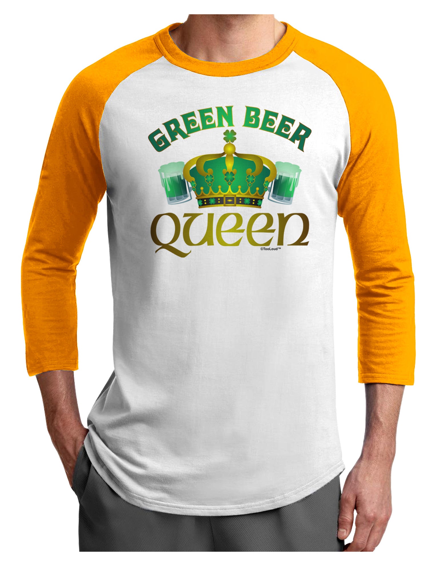 Green Beer Queen Adult Raglan Shirt-Raglan Shirt-TooLoud-White-Gold-X-Small-Davson Sales