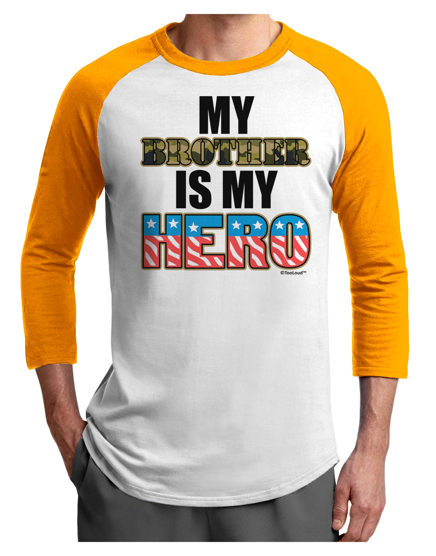My Brother is My Hero - Armed Forces Adult Raglan Shirt by TooLoud-TooLoud-White-Gold-X-Small-Davson Sales