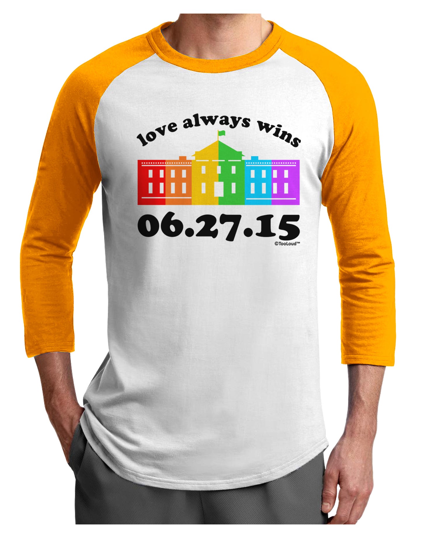 Love Always Wins with Date - Marriage Equality Adult Raglan Shirt-TooLoud-White-Gold-X-Small-Davson Sales