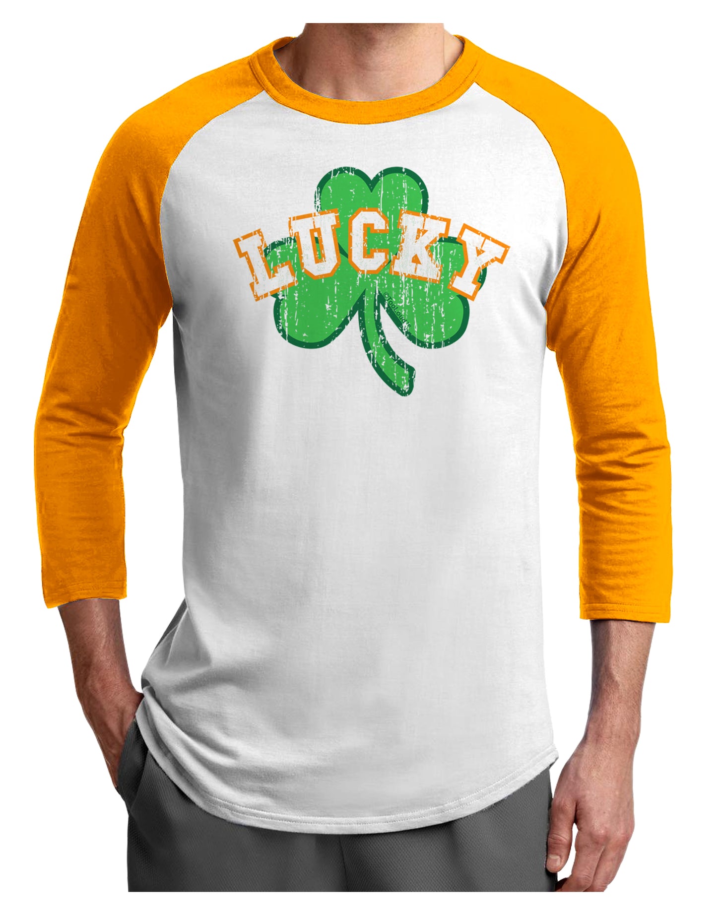 Lucky Shamrock Design Distressed Adult Raglan Shirt by TooLoud-TooLoud-White-Gold-X-Small-Davson Sales