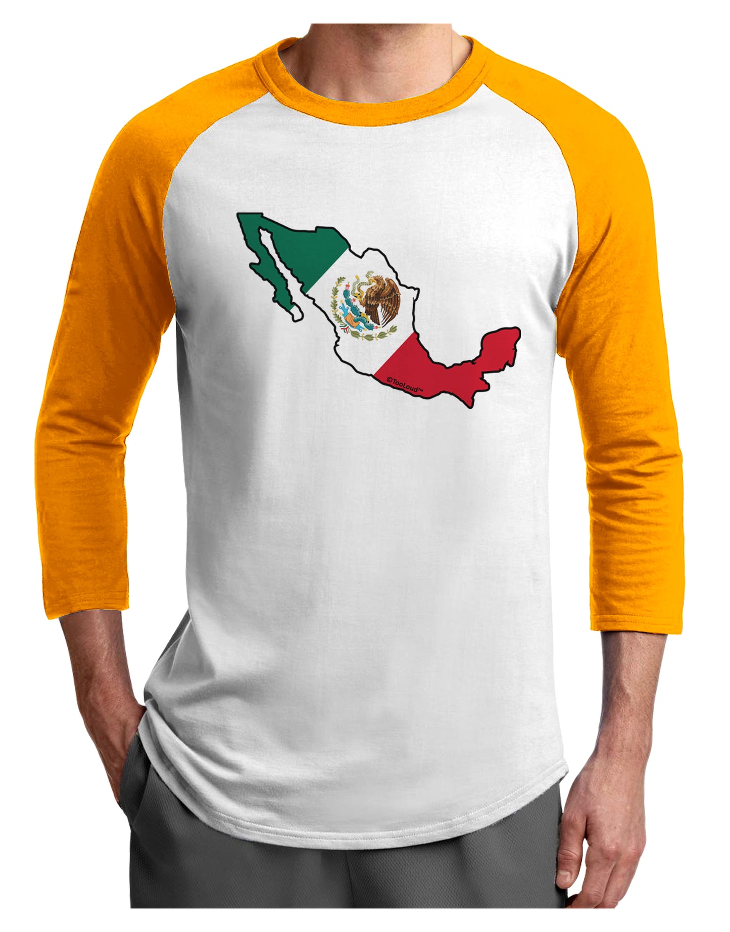 Mexico Outline - Mexican Flag Adult Raglan Shirt by TooLoud-TooLoud-White-Gold-X-Small-Davson Sales