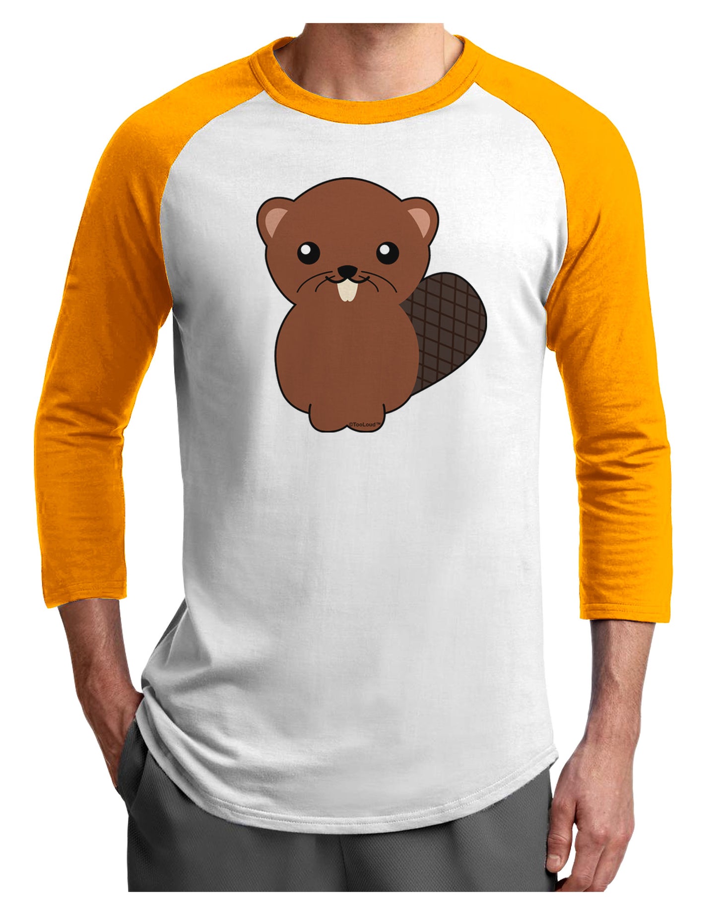 Cute Beaver Adult Raglan Shirt-TooLoud-White-Gold-X-Small-Davson Sales