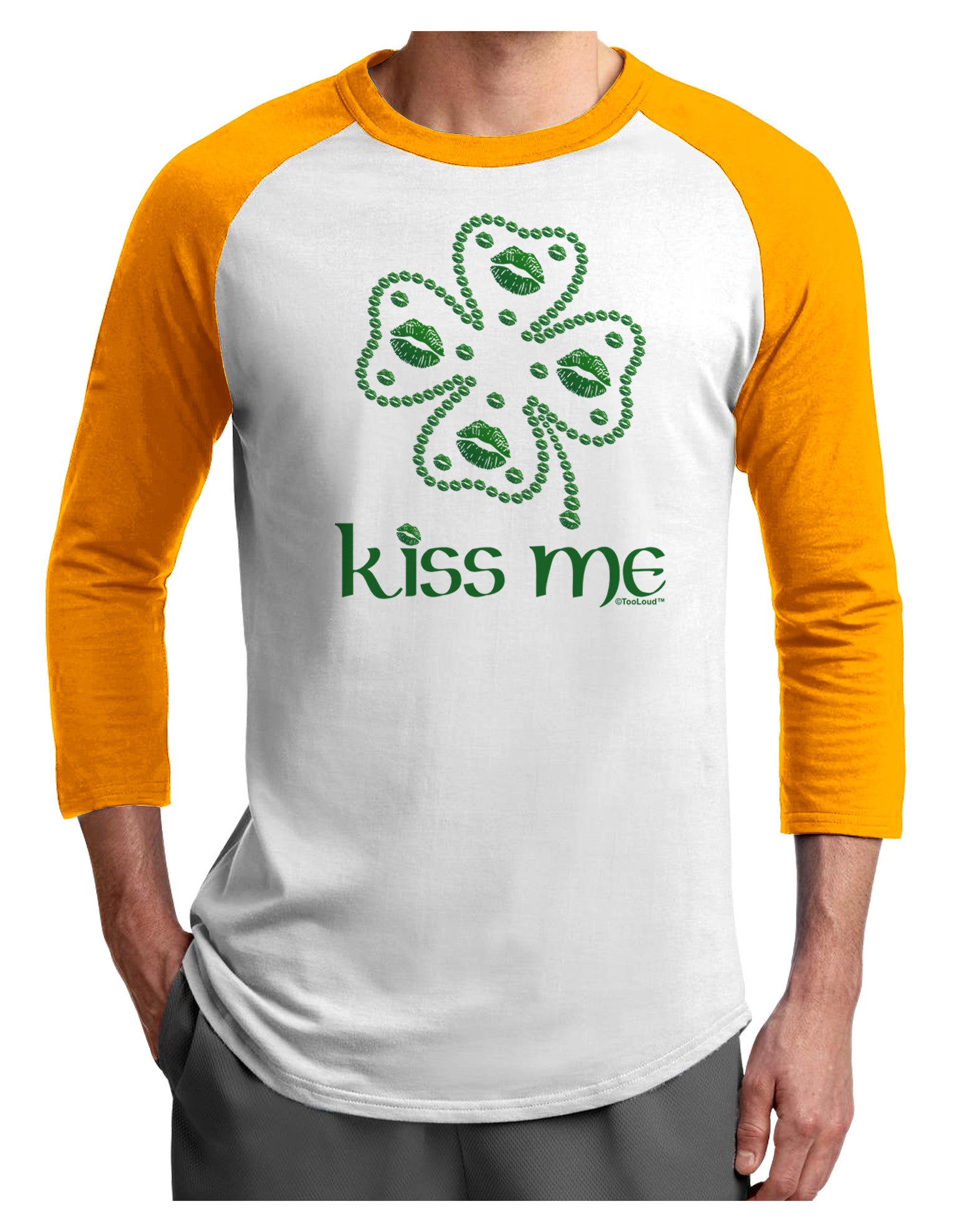 Kiss Me Clover Adult Raglan Shirt-Raglan Shirt-TooLoud-White-Gold-X-Small-Davson Sales