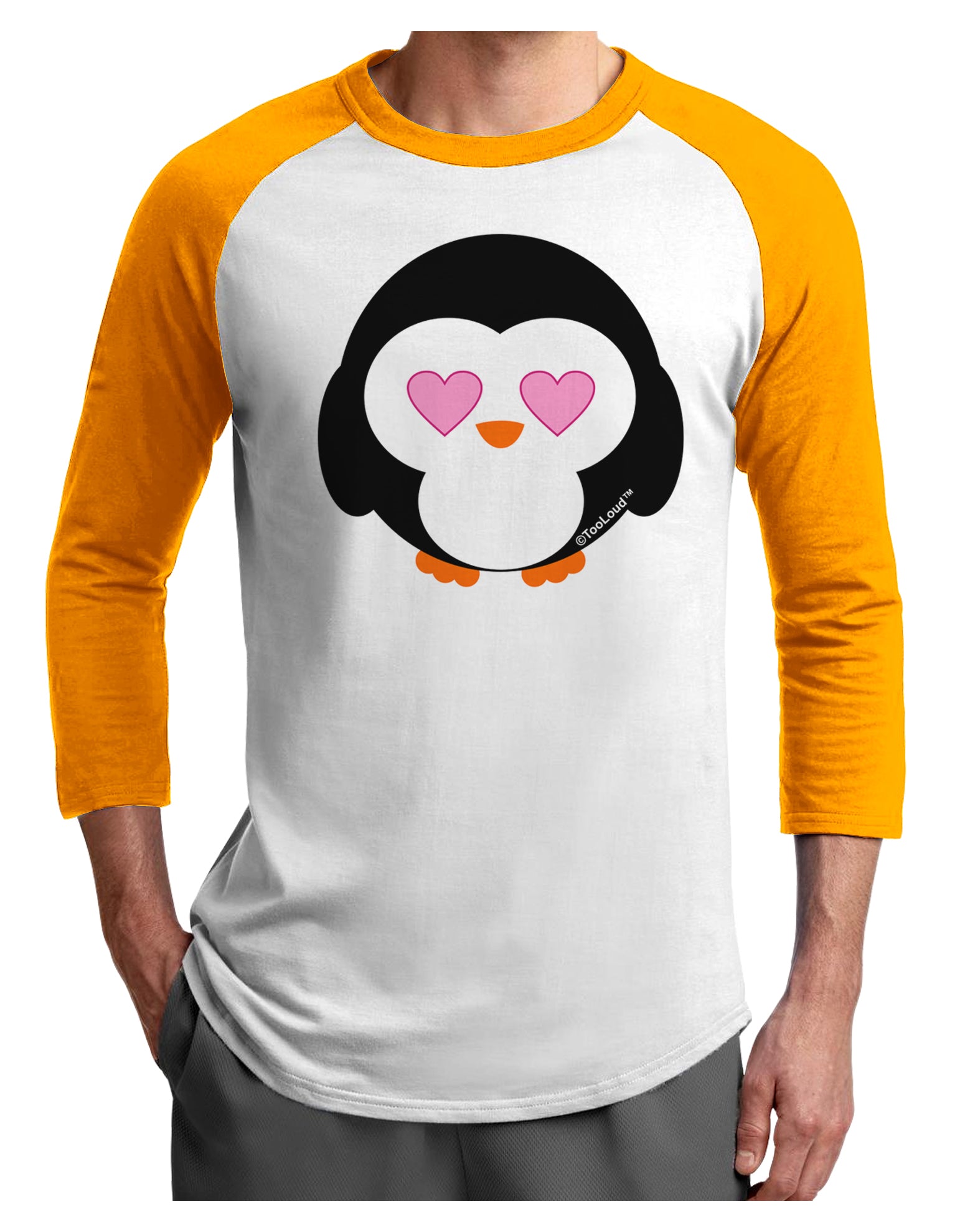 Cute Penguin - Heart Eyes Adult Raglan Shirt by TooLoud-Raglan Shirt-TooLoud-White-Gold-X-Small-Davson Sales