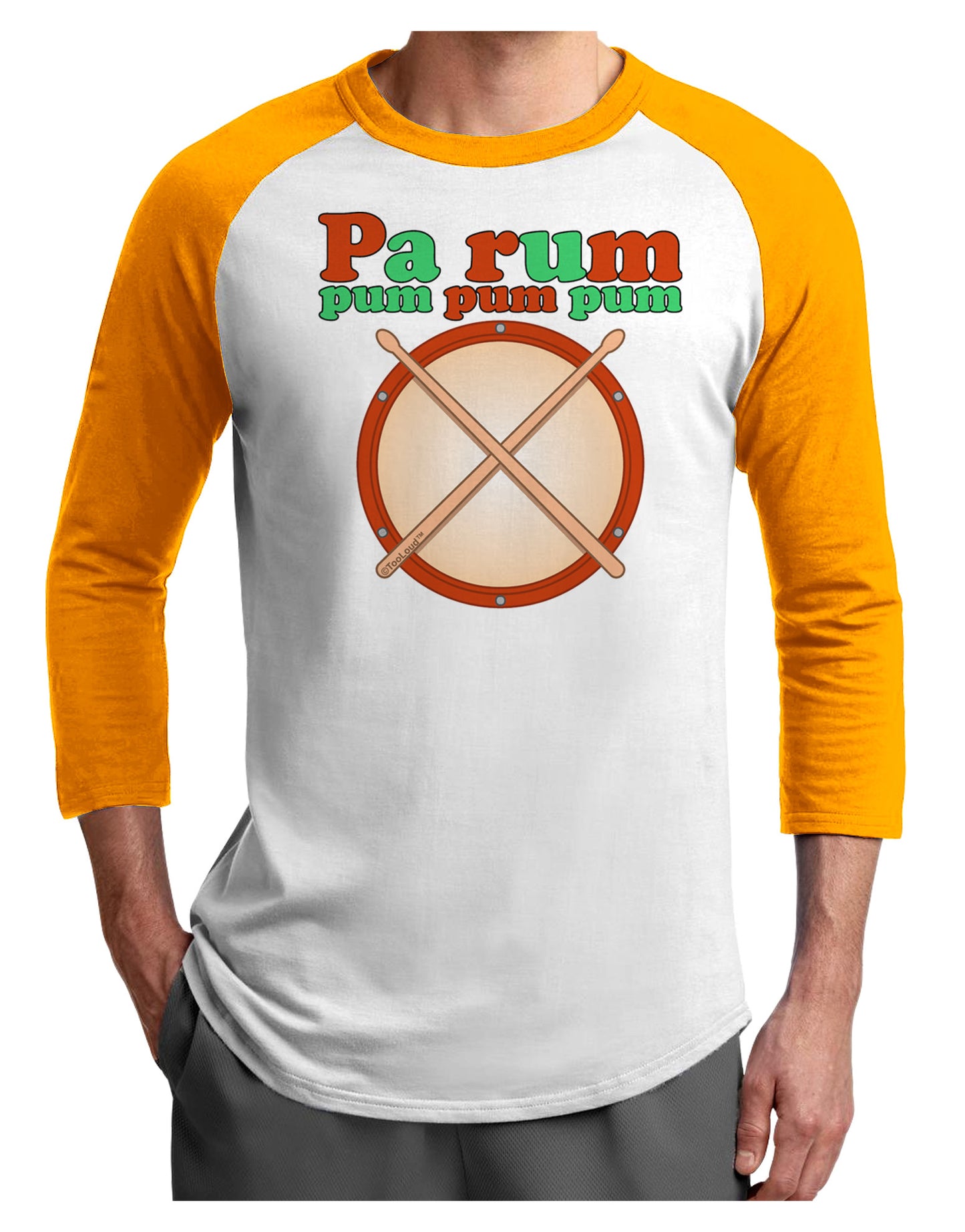 Pa Rum Pum Pum Pum Adult Raglan Shirt-TooLoud-White-Gold-X-Small-Davson Sales