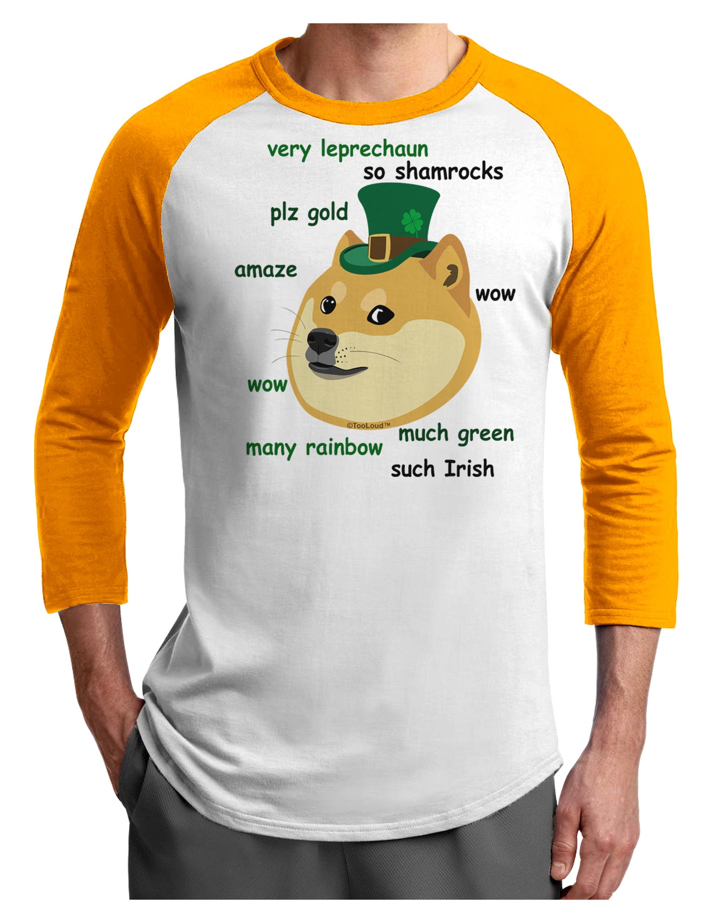 St Patricks Day Leprechaun Doge Adult Raglan Shirt-Raglan Shirt-TooLoud-White-Gold-X-Small-Davson Sales