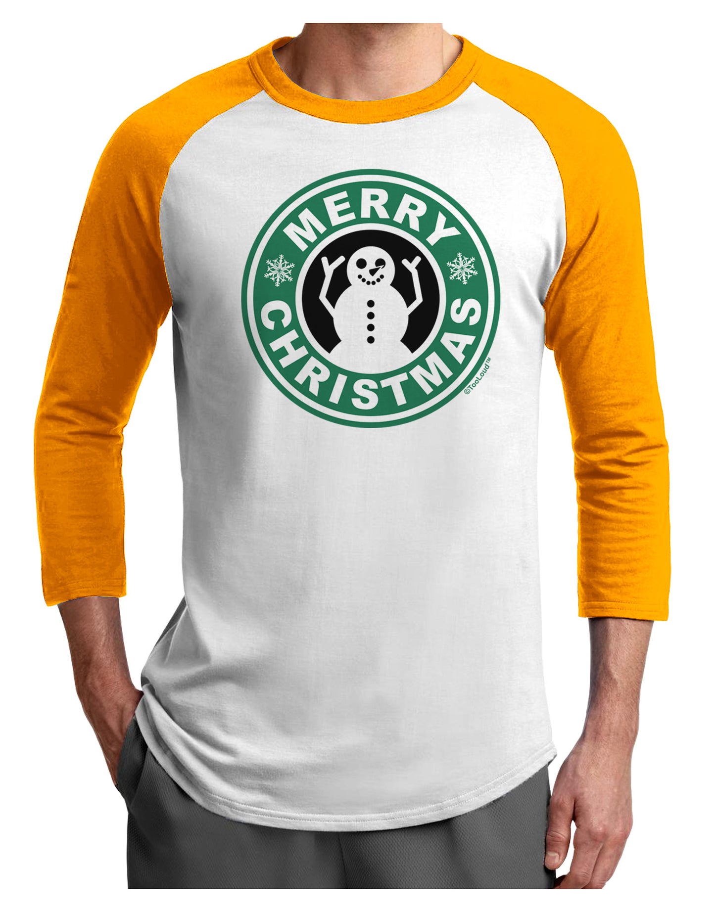 Merry Christmas Latte Logo Adult Raglan Shirt-Raglan Shirt-TooLoud-White-Gold-X-Small-Davson Sales
