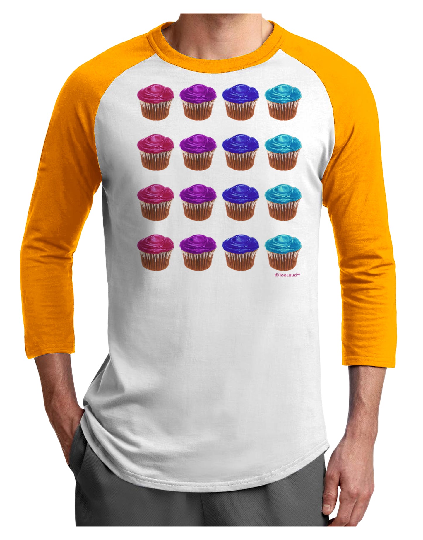 Colorful Cupcake Pattern Adult Raglan Shirt by TooLoud-TooLoud-White-Gold-X-Small-Davson Sales