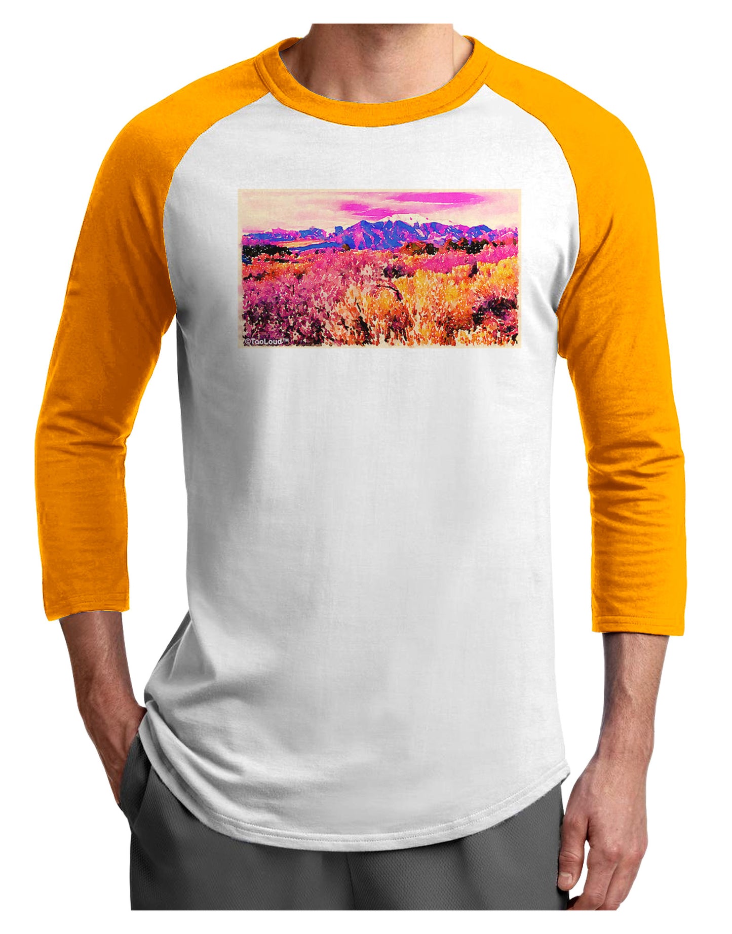 Colorful Colorado Mountains Adult Raglan Shirt-TooLoud-White-Gold-X-Small-Davson Sales