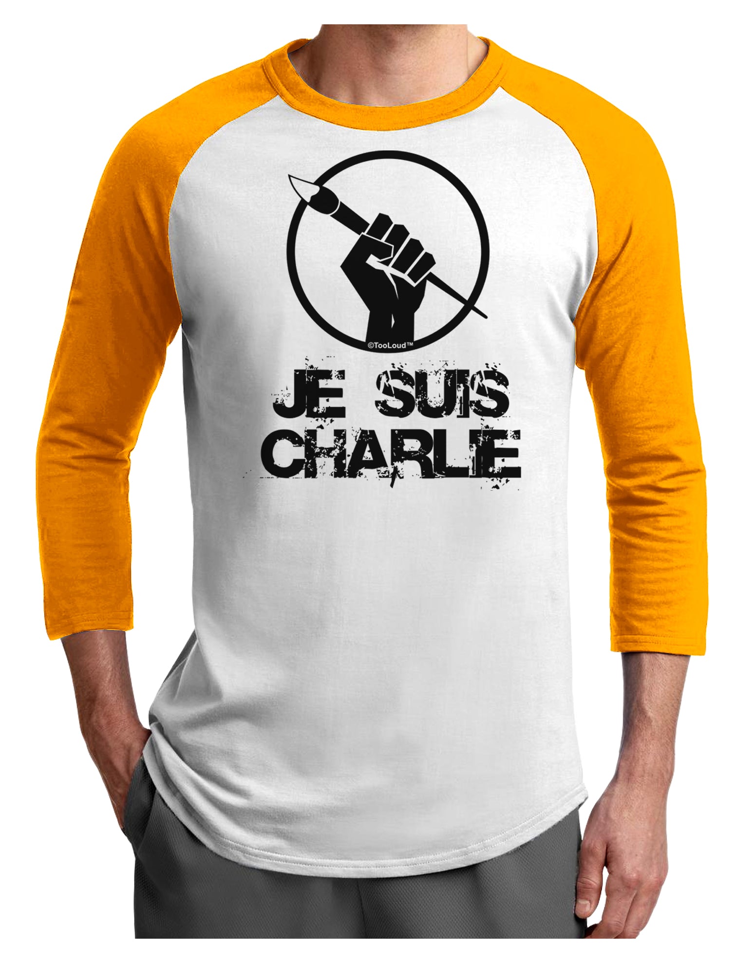 Je Suis Charlie Adult Raglan Shirt-TooLoud-White-Gold-X-Small-Davson Sales