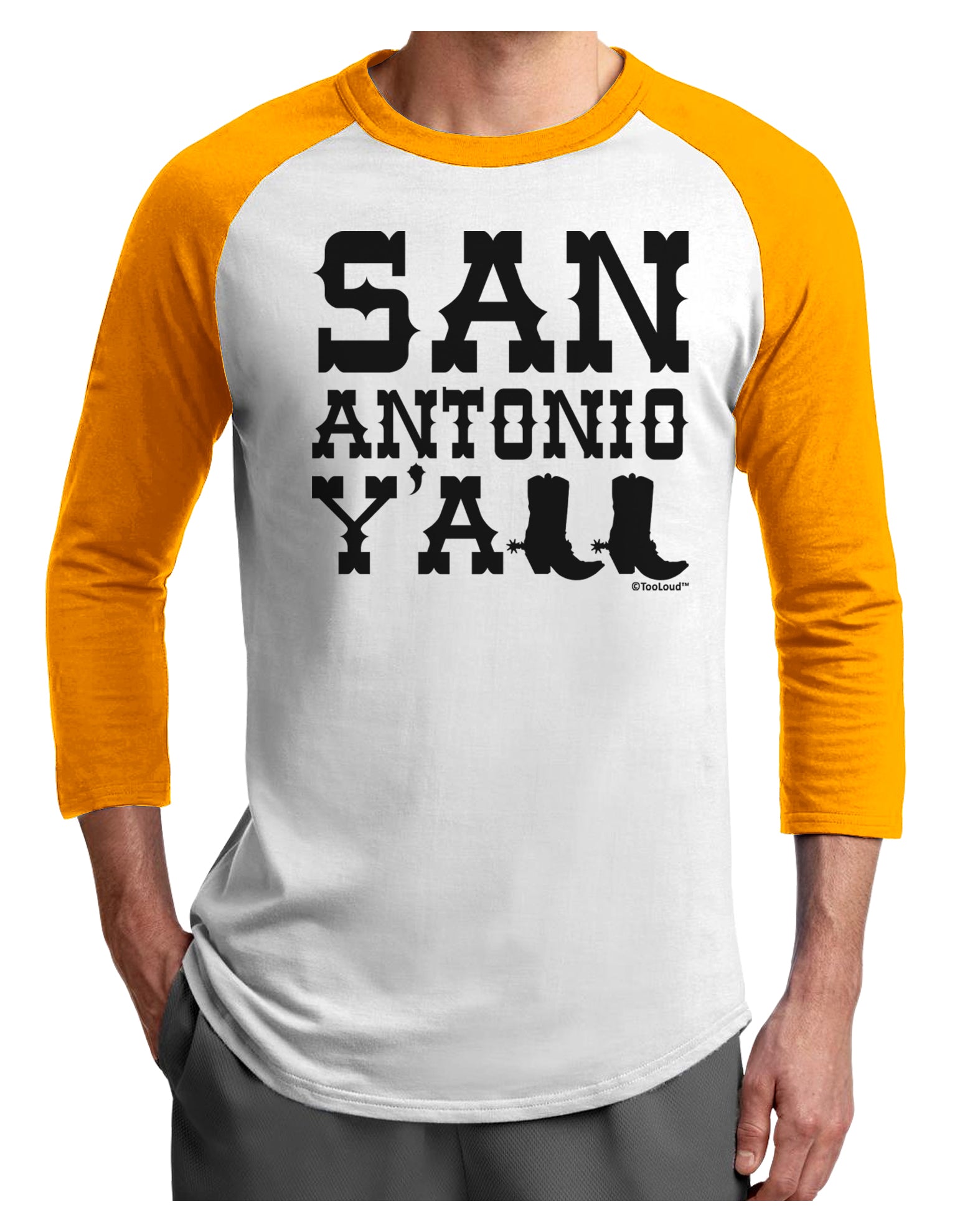 San Antonio Y'all - Boots - Texas Pride Adult Raglan Shirt by TooLoud-Mens T-Shirt-TooLoud-White-Gold-X-Small-Davson Sales