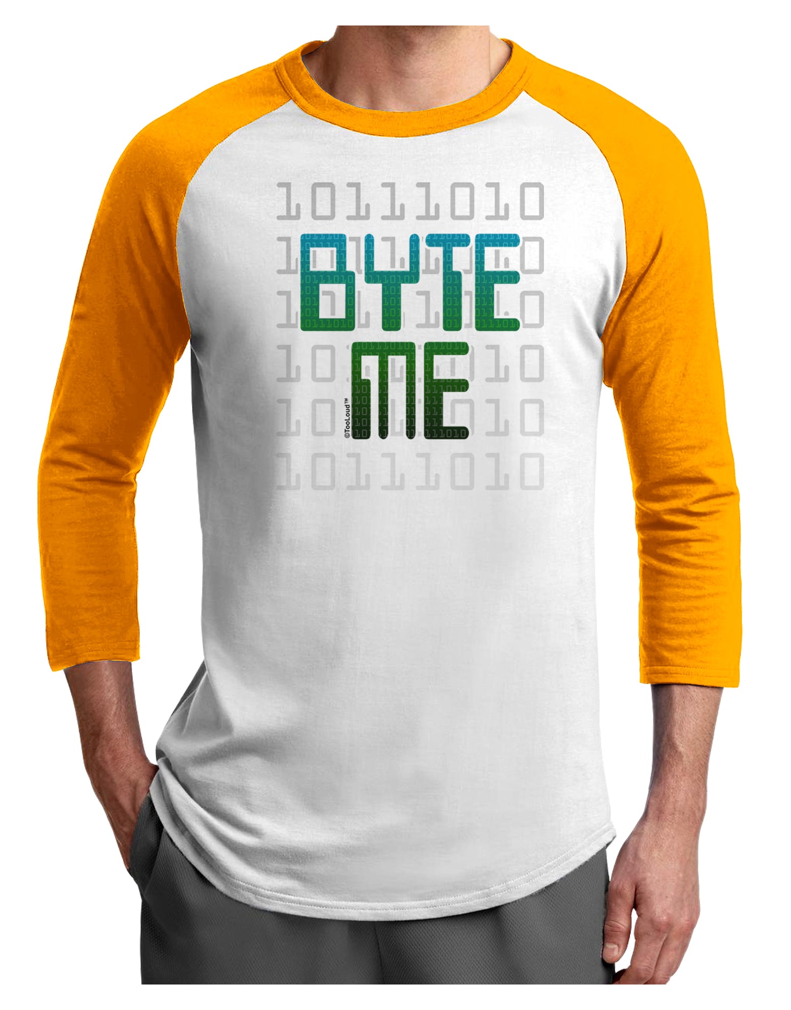 Byte Me Adult Raglan Shirt-Raglan Shirt-TooLoud-White-Gold-X-Small-Davson Sales