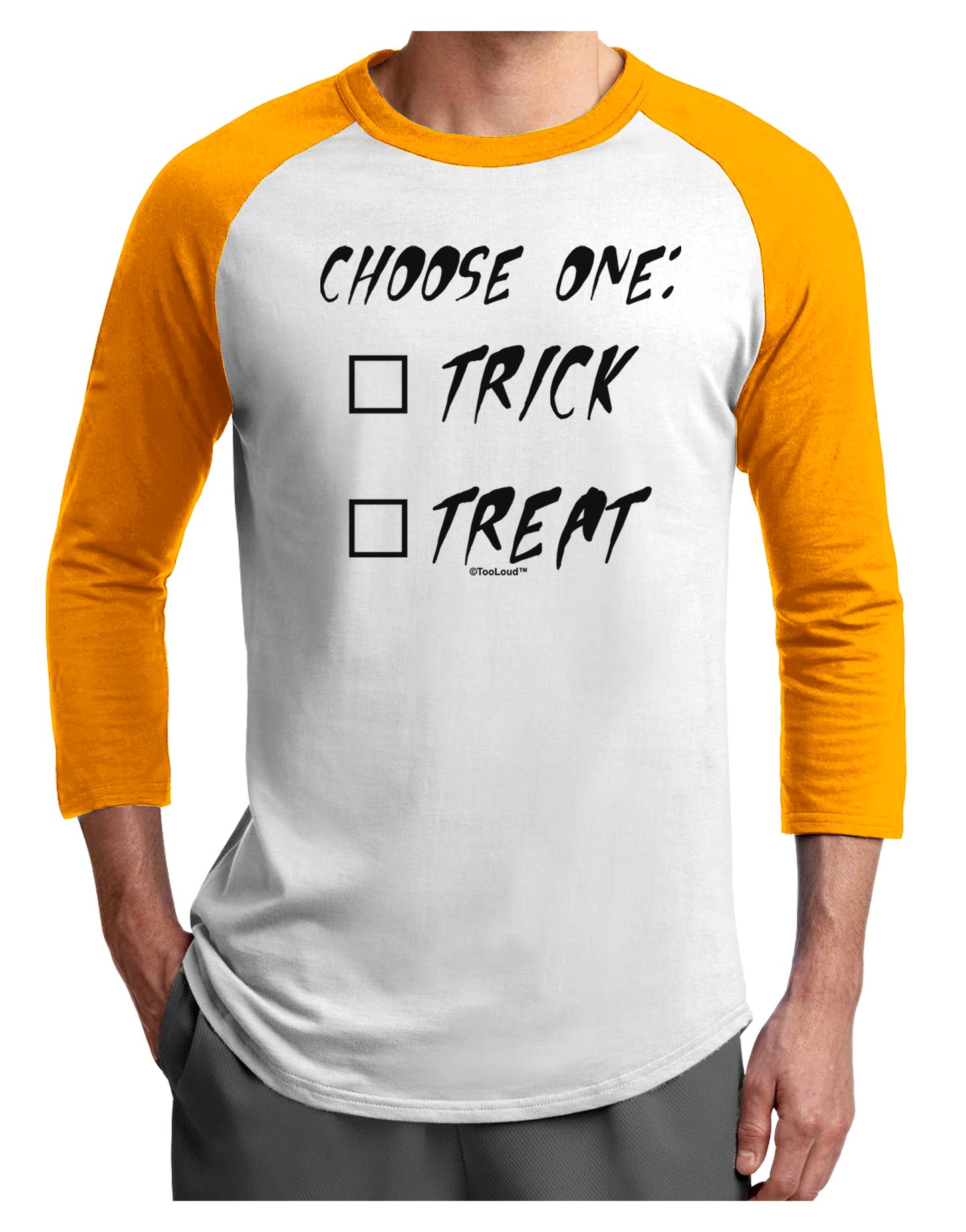Choose One Unchecked Adult Raglan Shirt-TooLoud-White-Gold-X-Small-Davson Sales