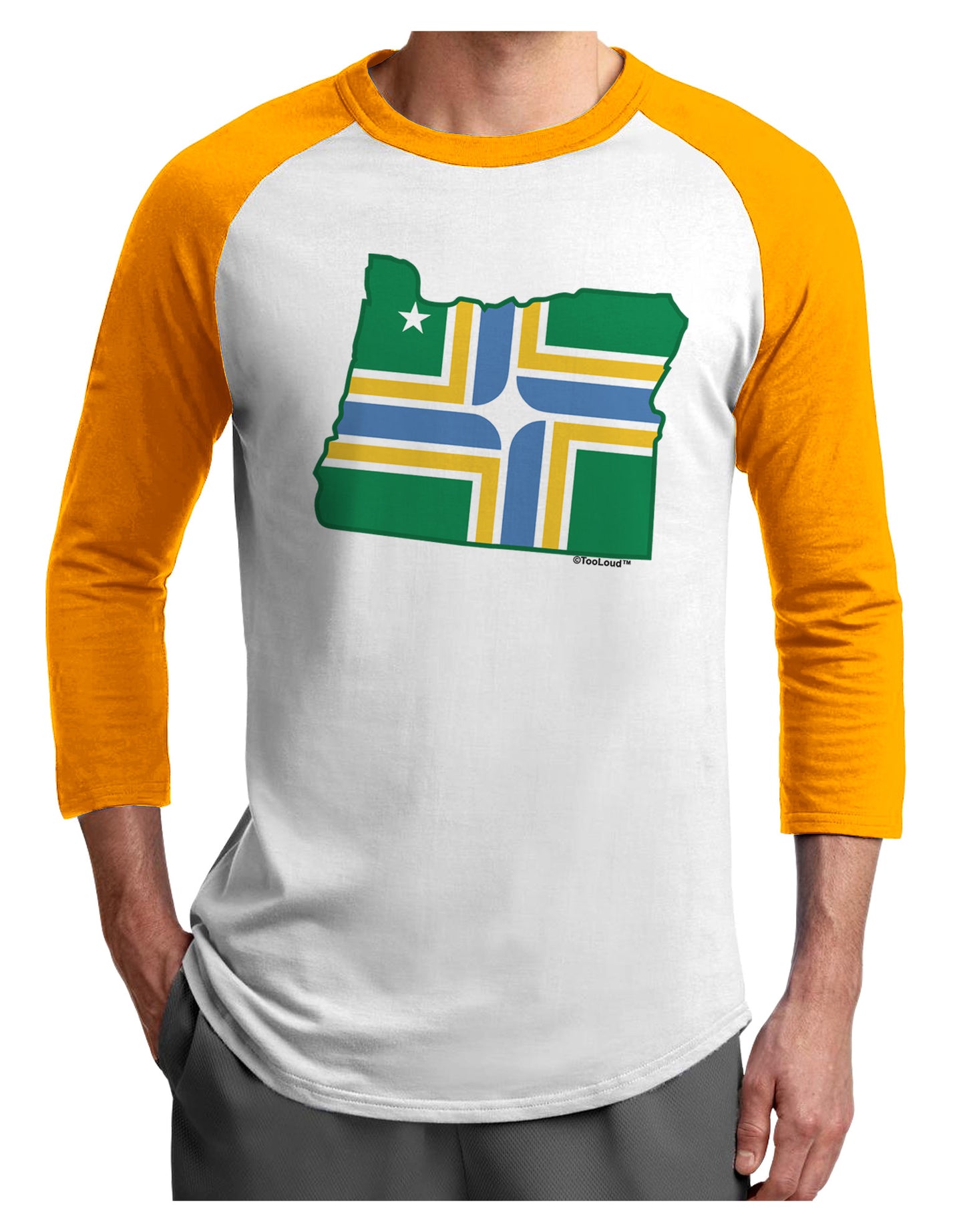 Portland Oregon Flag Adult Raglan Shirt-TooLoud-White-Gold-X-Small-Davson Sales