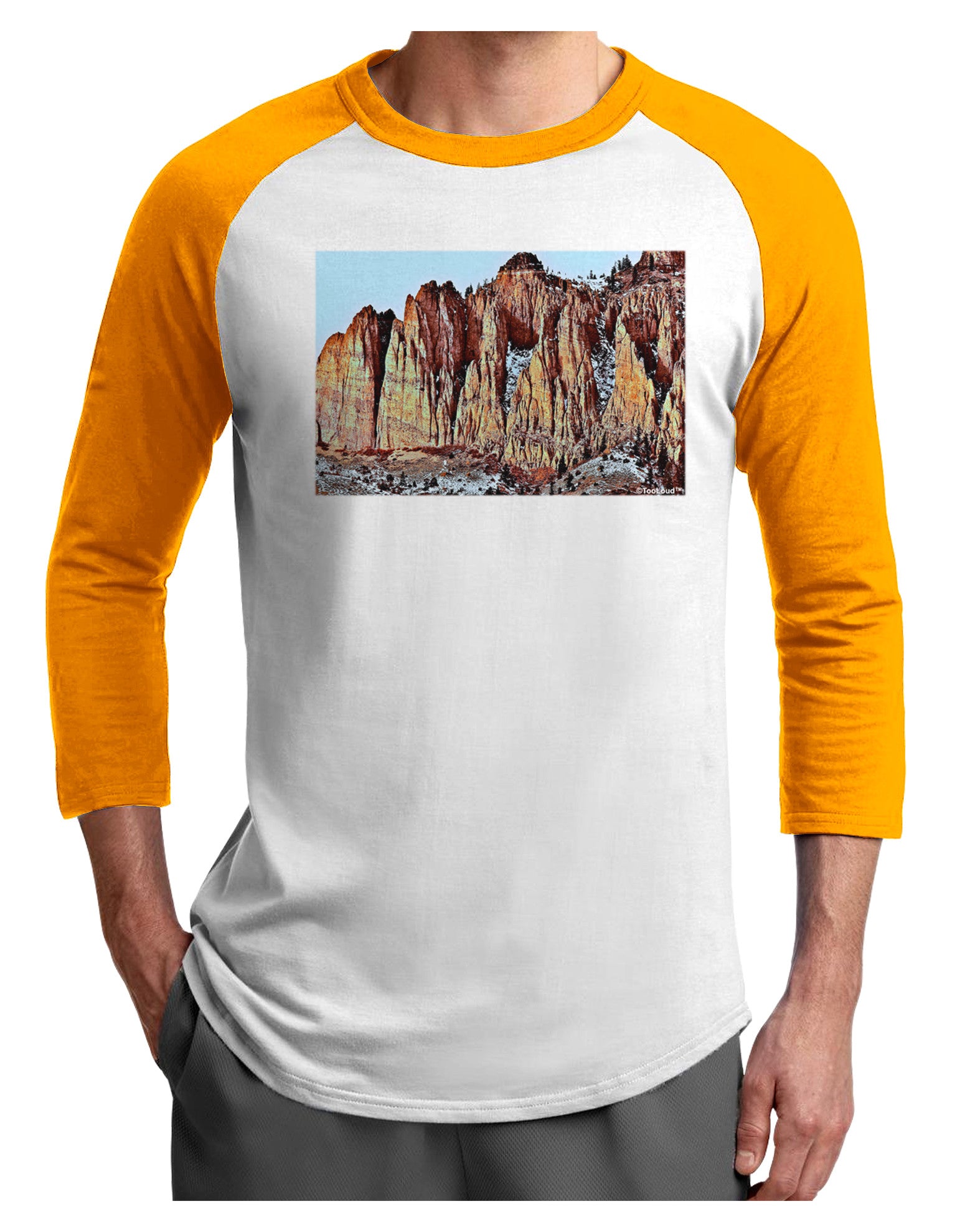 Colorado Mountain Spires Adult Raglan Shirt-TooLoud-White-Gold-X-Small-Davson Sales