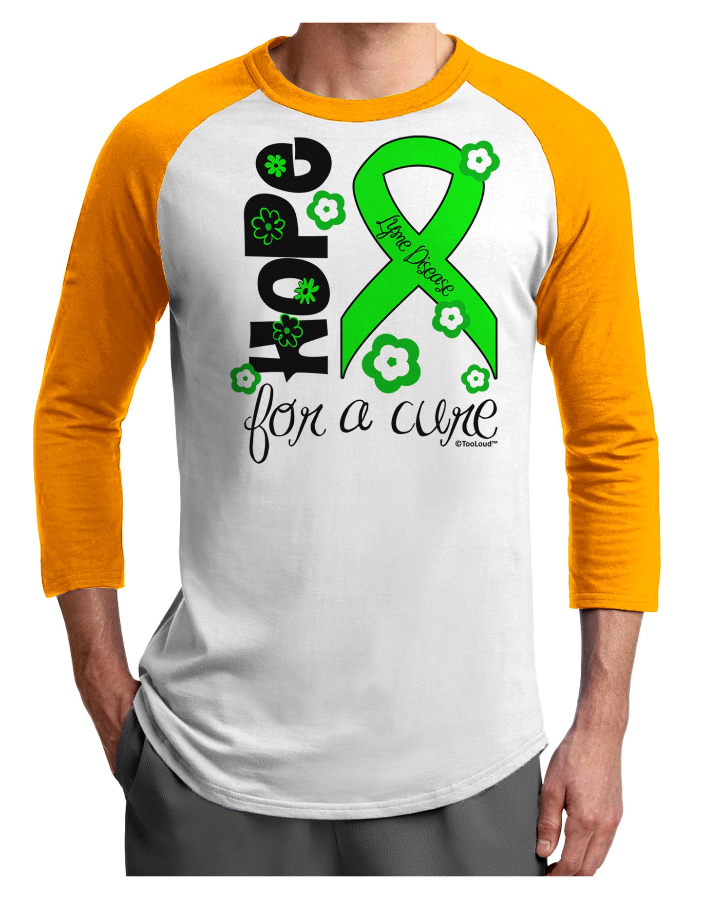 Hope for a Cure - Lime Green Ribbon Lyme Disease - Flowers Adult Raglan Shirt-TooLoud-White-Gold-X-Small-Davson Sales