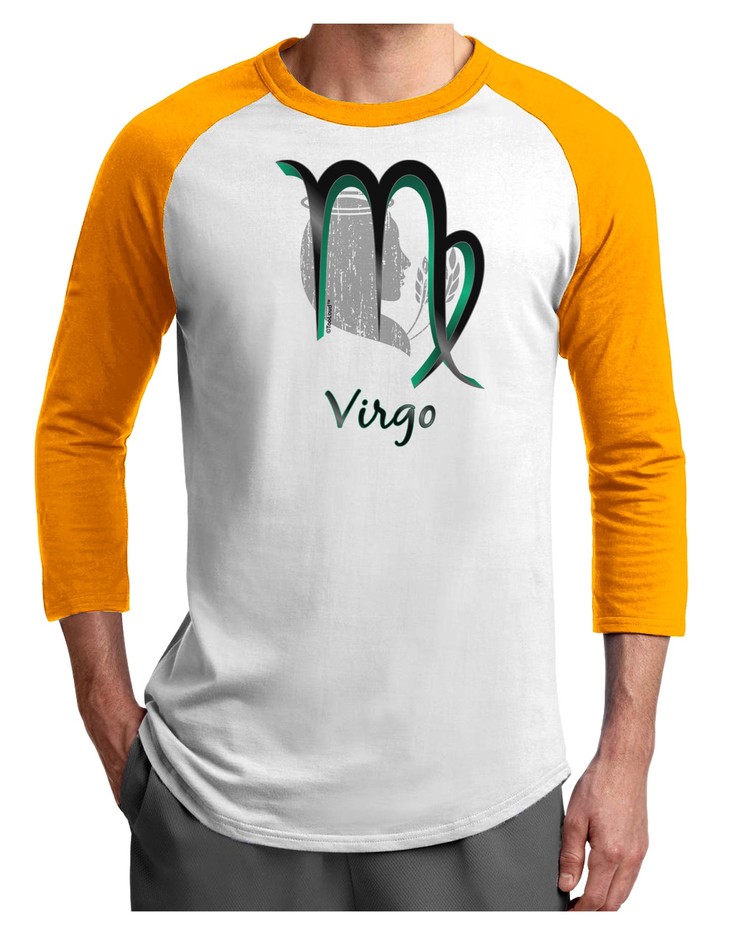 Virgo Symbol Adult Raglan Shirt-TooLoud-White-Gold-X-Small-Davson Sales
