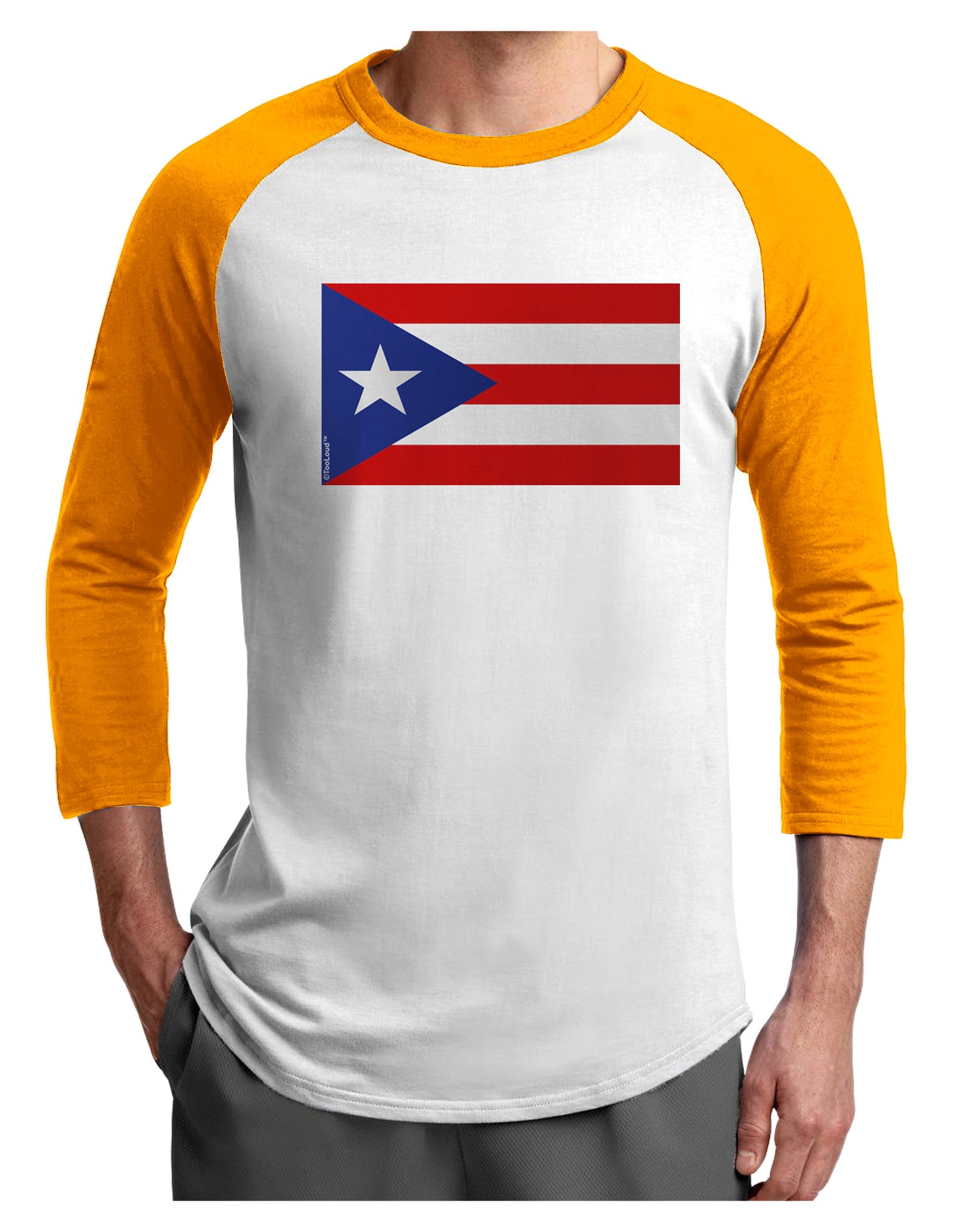 Puerto Rico Flag Adult Raglan Shirt-TooLoud-White-Gold-X-Small-Davson Sales