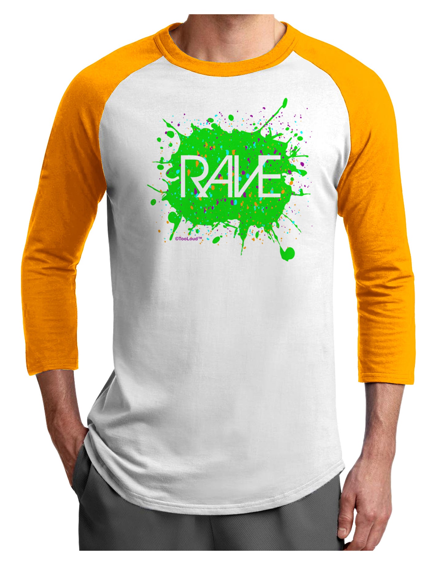 Rave Splatter Green Adult Raglan Shirt-Raglan Shirt-TooLoud-White-Gold-X-Small-Davson Sales