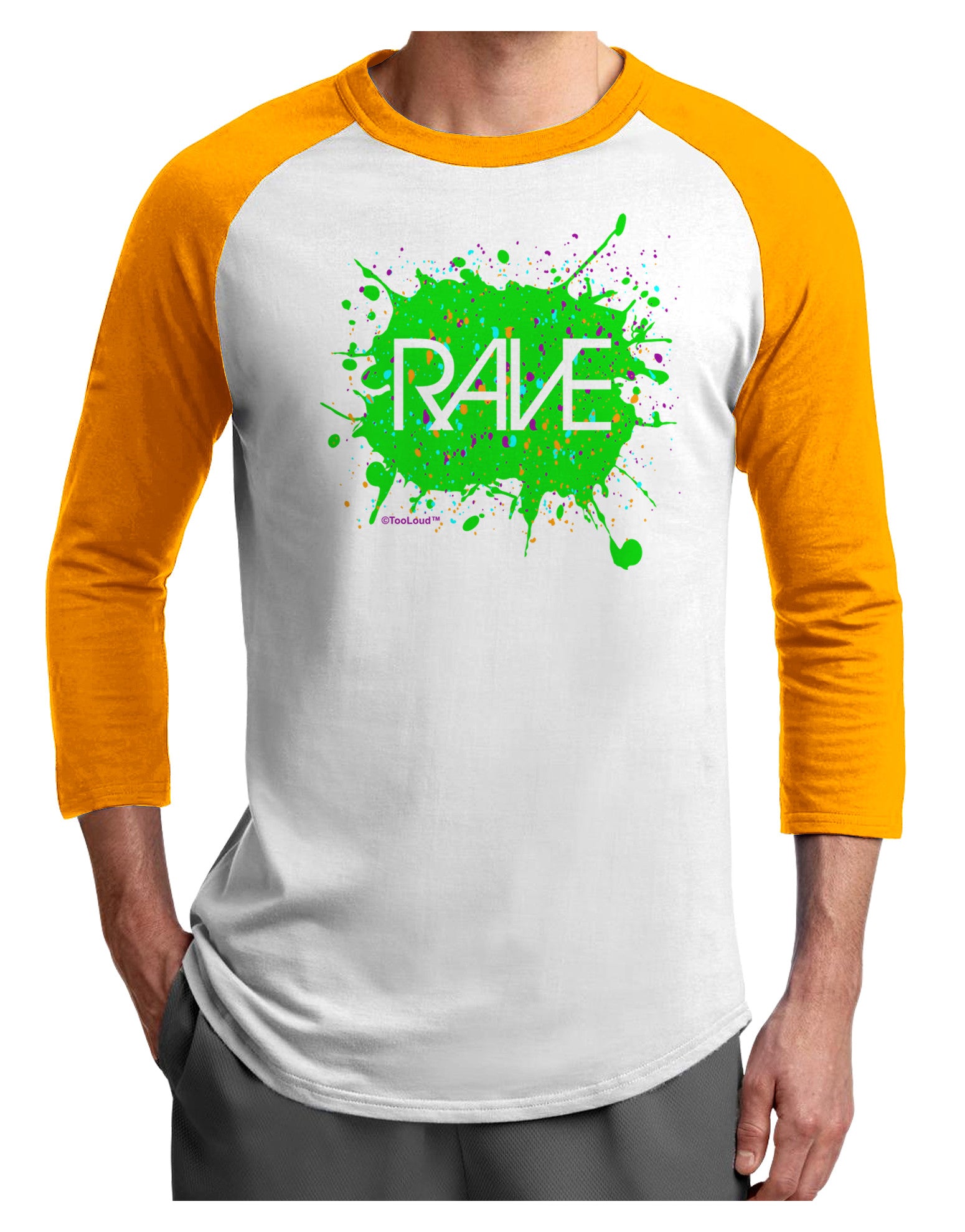 Rave Splatter Green Adult Raglan Shirt-Raglan Shirt-TooLoud-White-Gold-X-Small-Davson Sales