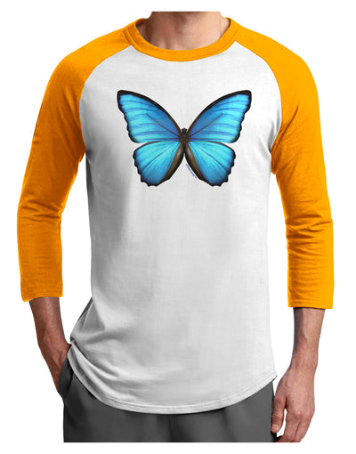 Big Blue Butterfly Adult Raglan Shirt-Raglan Shirt-TooLoud-White-Gold-X-Small-Davson Sales