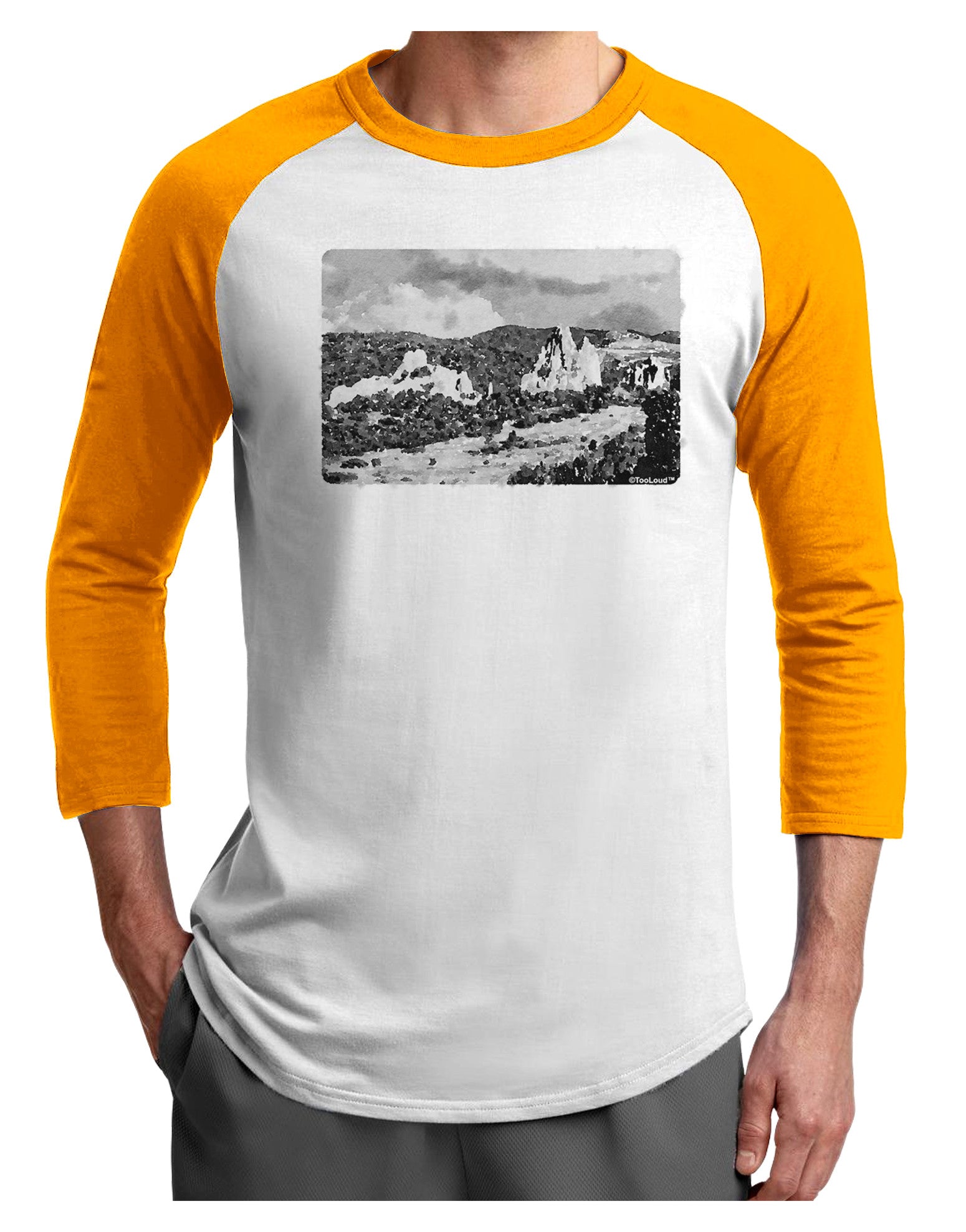 CO Mountain Forest Watercolor Adult Raglan Shirt-Raglan Shirt-TooLoud-White-Gold-X-Small-Davson Sales
