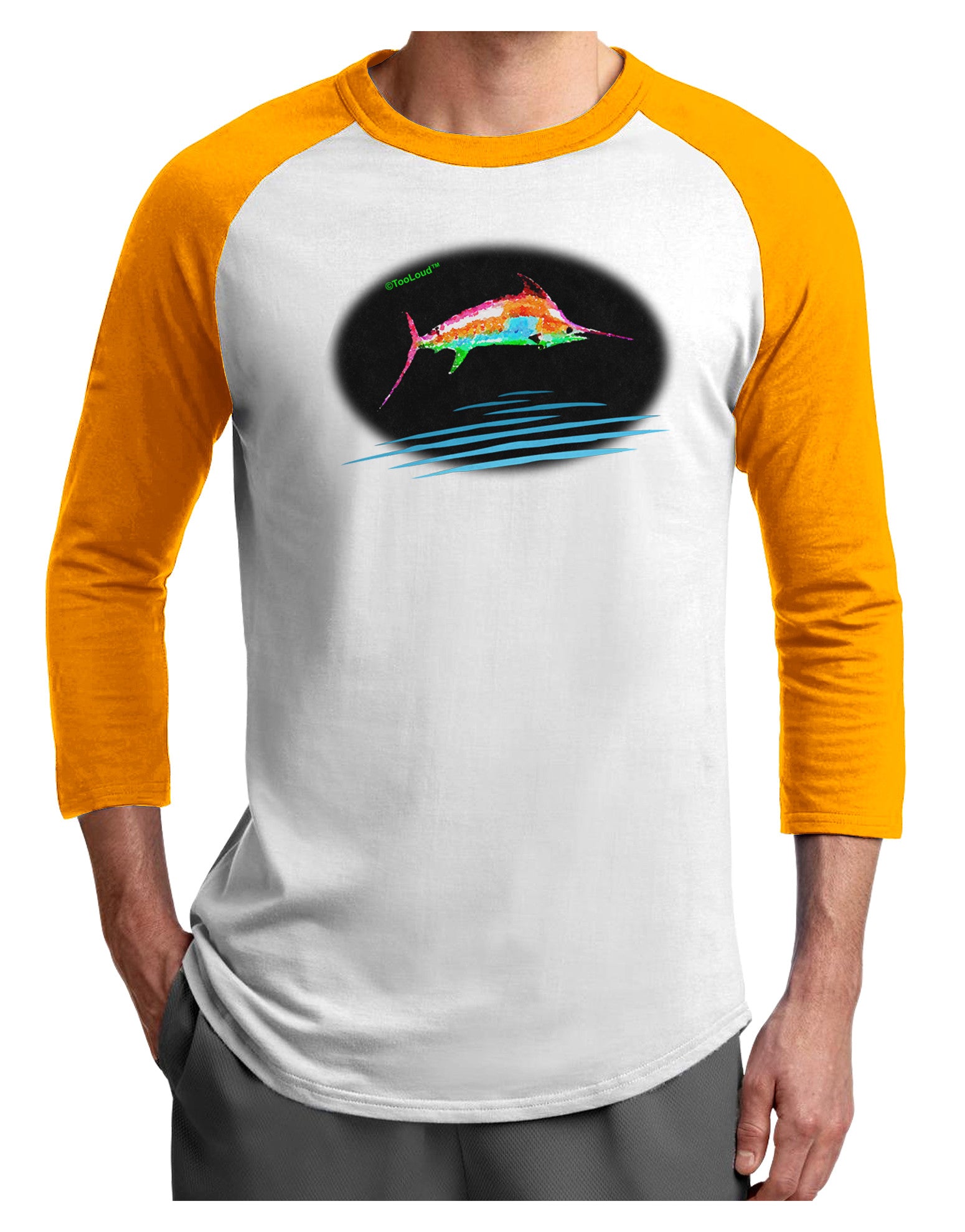 Colorful Swordfish Watercolor Adult Raglan Shirt-Raglan Shirt-TooLoud-White-Gold-X-Small-Davson Sales
