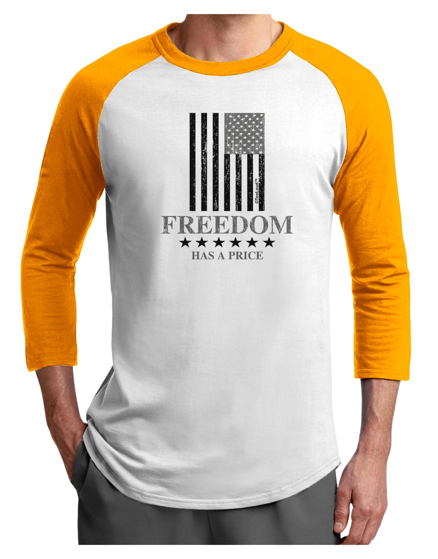 Freedom Flag BnW Adult Raglan Shirt-Raglan Shirt-TooLoud-White-Gold-X-Small-Davson Sales