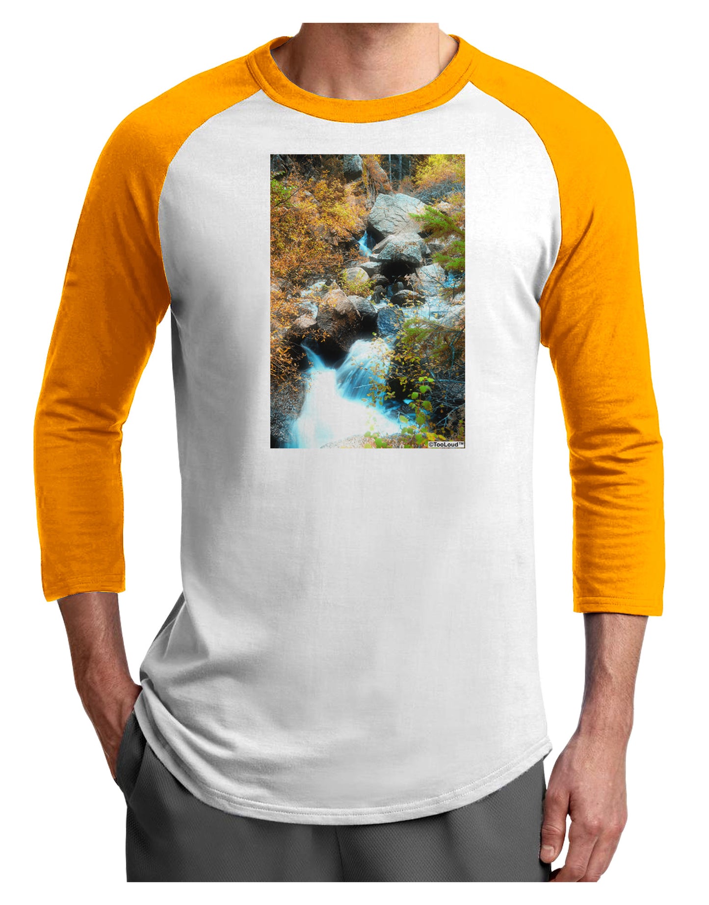 Rockies Waterfall Adult Raglan Shirt-Raglan Shirt-TooLoud-White-Gold-X-Small-Davson Sales