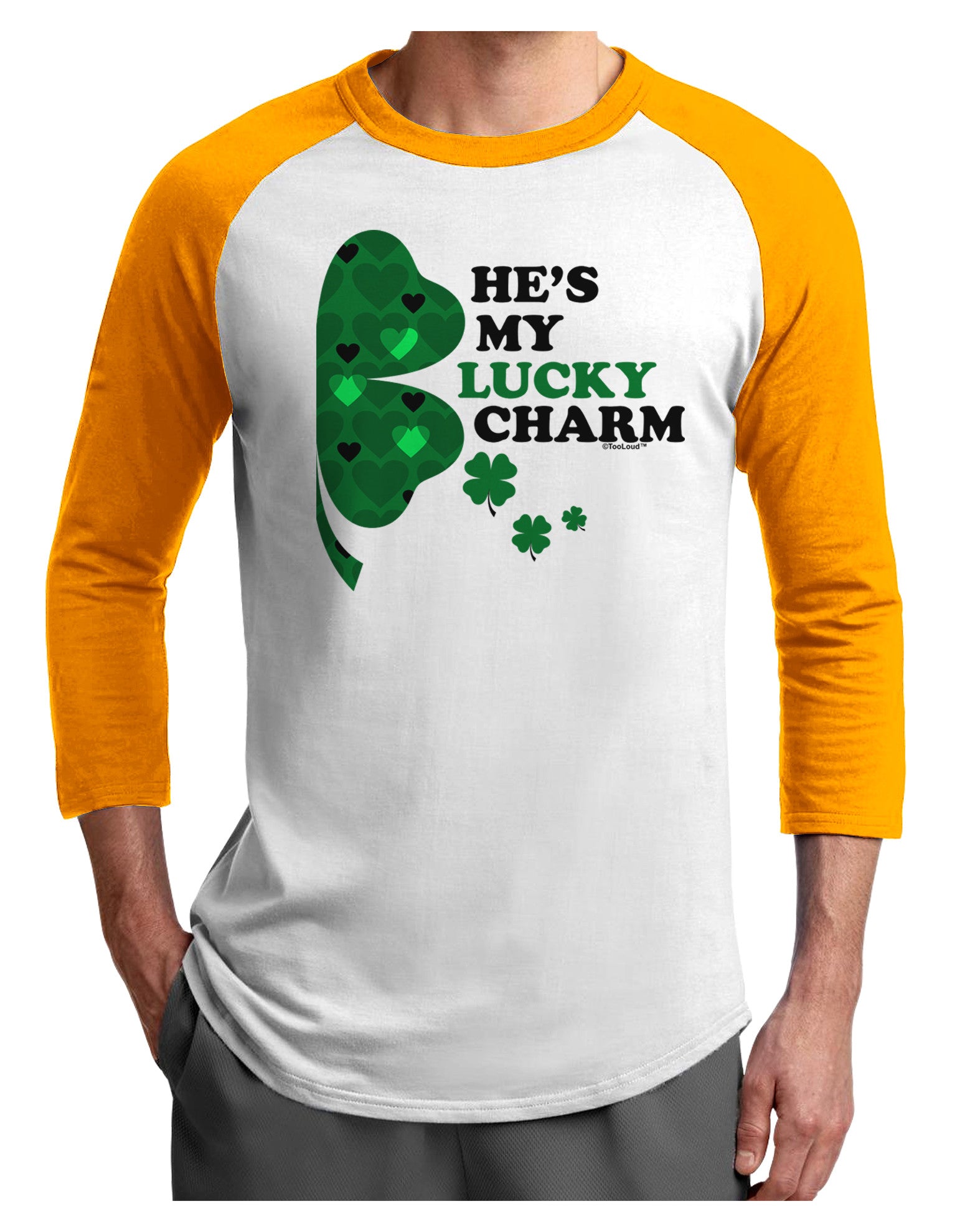 He's My Lucky Charm - Right Adult Raglan Shirt-Raglan Shirt-TooLoud-White-Gold-X-Small-Davson Sales