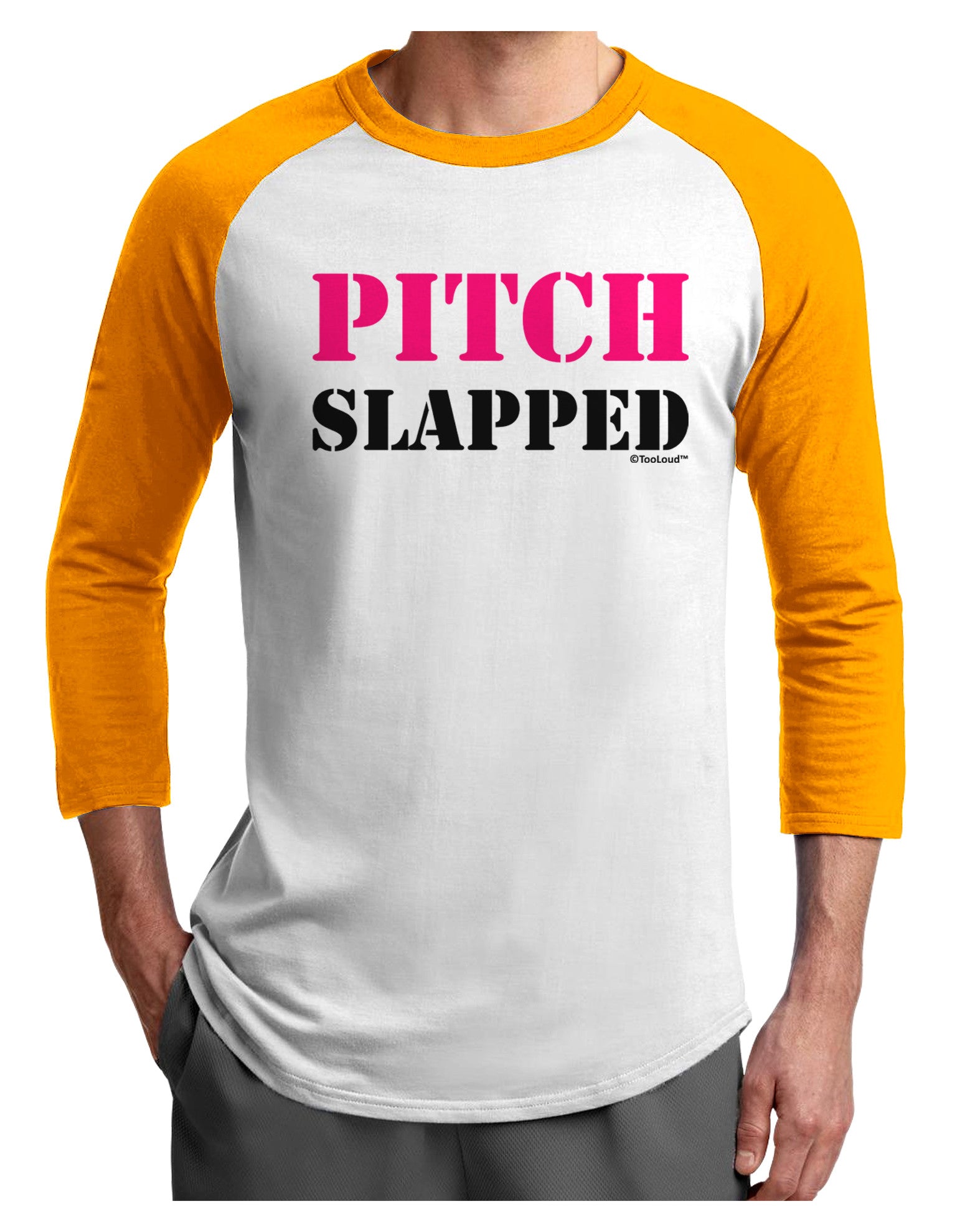 Pitch Slapped - Pink Adult Raglan Shirt-TooLoud-White-Gold-X-Small-Davson Sales