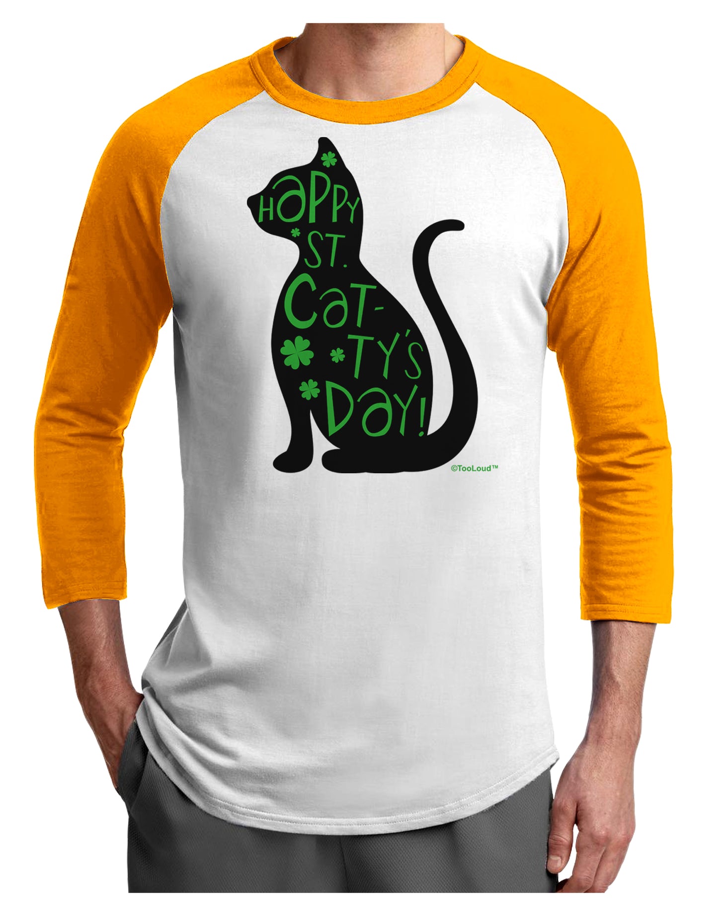 Happy St. Catty's Day - St. Patrick's Day Cat Adult Raglan Shirt by TooLoud-Mens T-Shirt-TooLoud-White-Gold-X-Small-Davson Sales