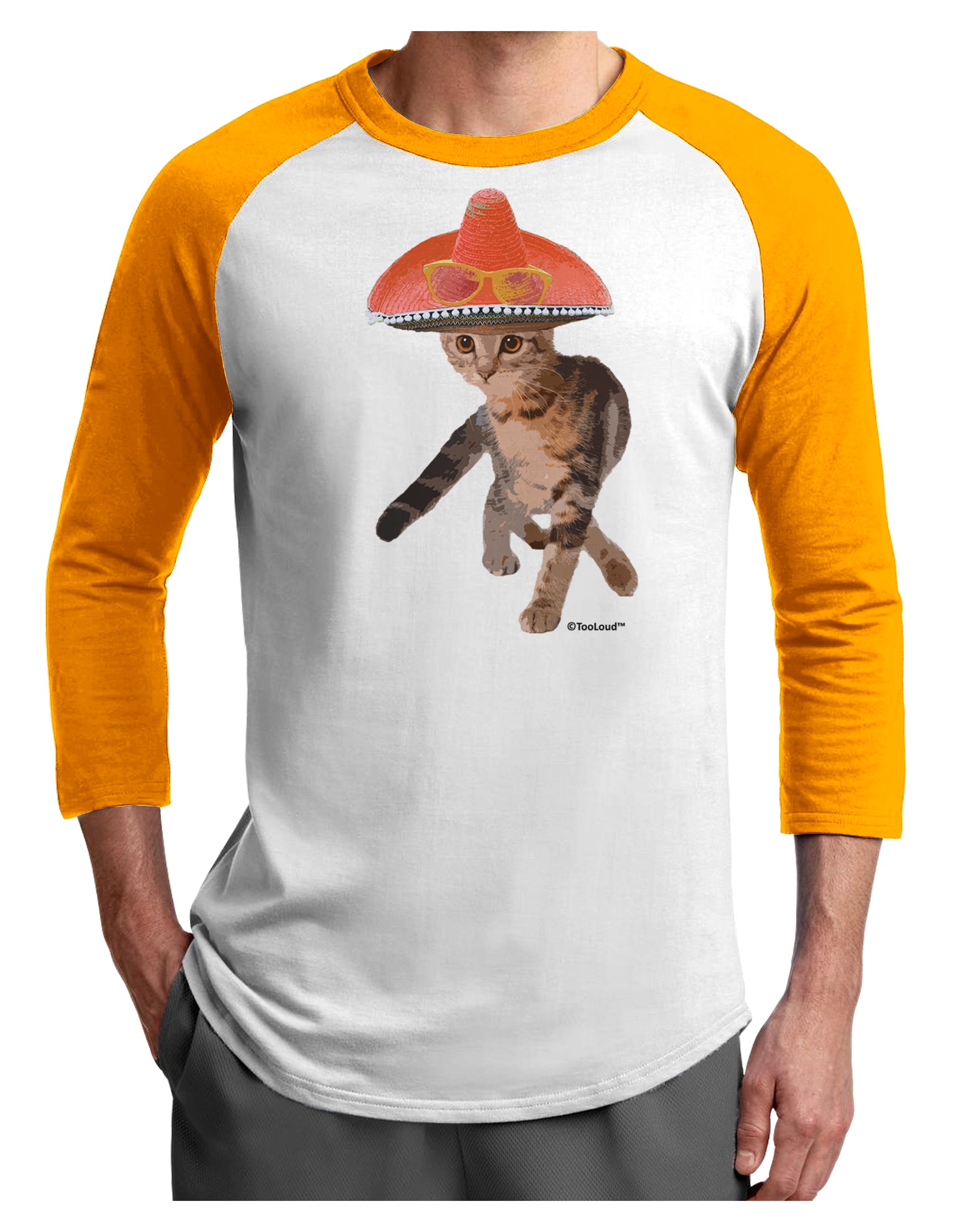 Cat with Pink Sombrero and Sunglasses Adult Raglan Shirt by TooLoud-TooLoud-White-Gold-X-Small-Davson Sales