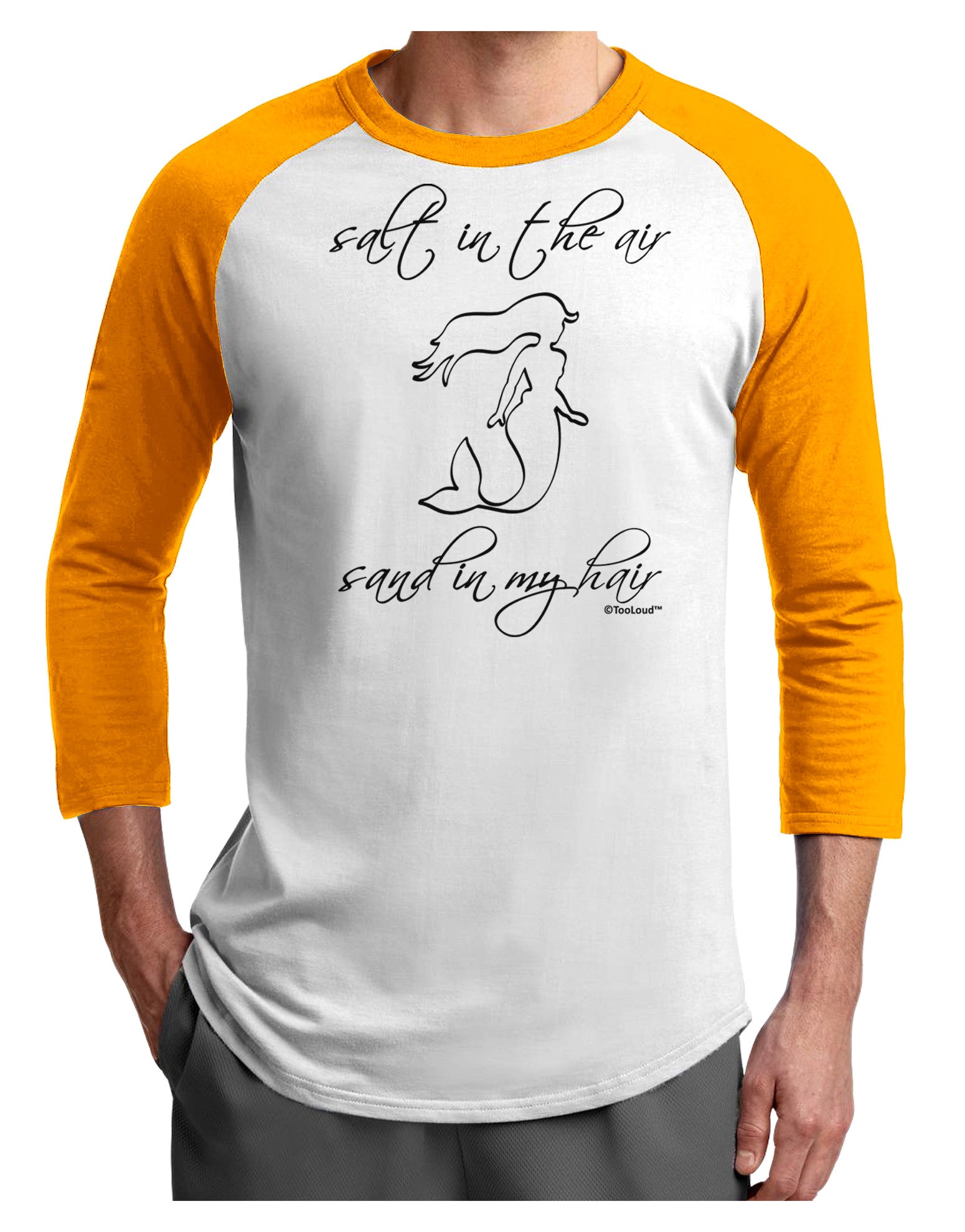 Salt in the Air Sand in My Hair - Mermaid Adult Raglan Shirt-TooLoud-White-Gold-X-Small-Davson Sales
