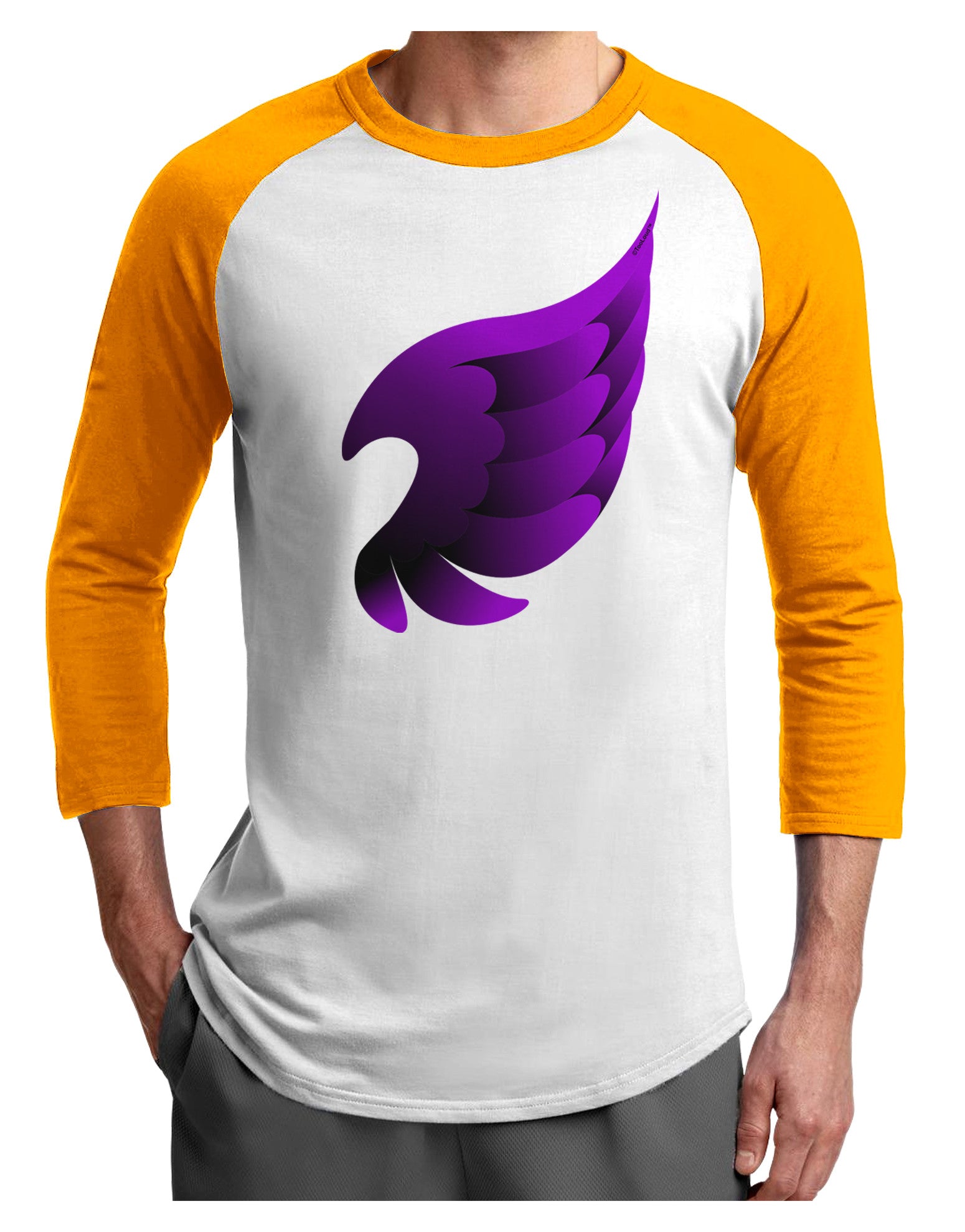 Cute Single Dark Angel Wing Black and Purple Adult Raglan Shirt-TooLoud-White-Gold-X-Small-Davson Sales